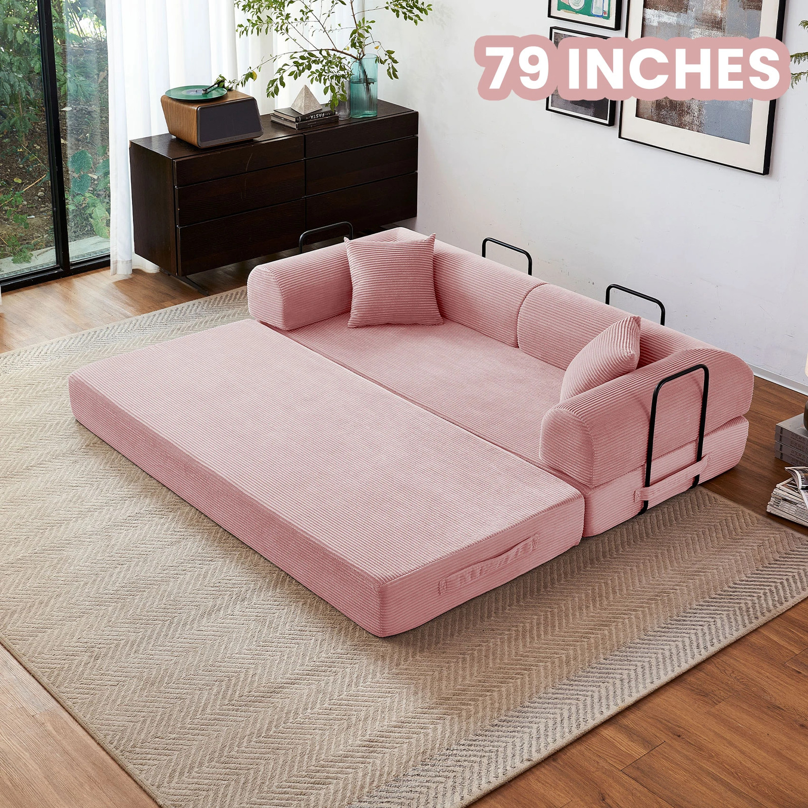79” Boneless Couch Foldable Convertible Futon Sleeper Sofa Bed Floor Lounge wit
