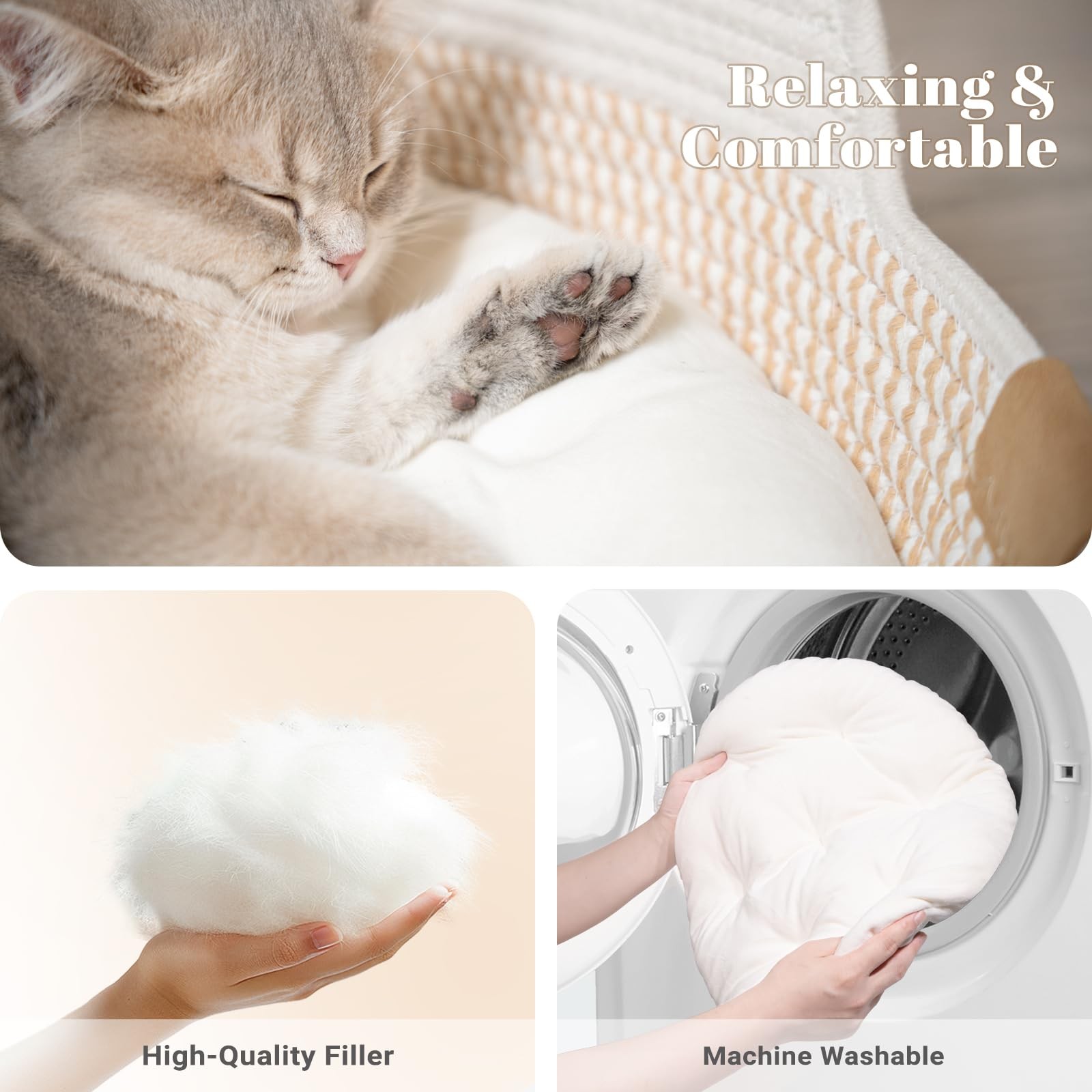 Cheerhome Pets Cat Bed Basket Cushion Cotton Rope Woven Pet Bed For Indoor Cats