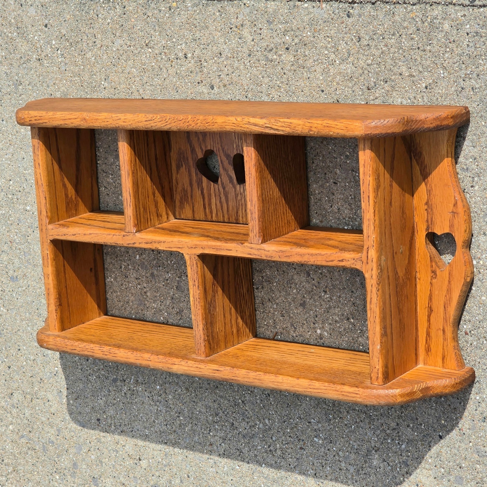 Vtg Hard Wood Wall Mount Display Trinket Shelf Heart 20×9 Cottagecore Farmhouse