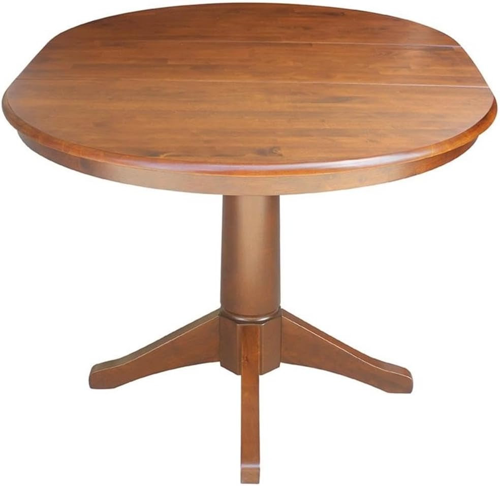Espresso 36″ Round Pedestal Dining Table with 12″ Leaf – 28.9″ Height