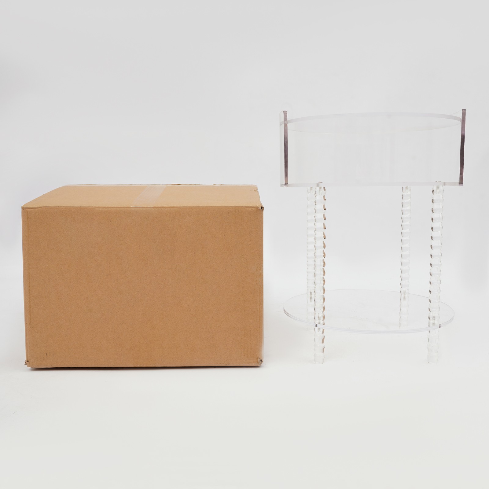 44lbs 3-tier Shelf Acrylic Side Table With Rounded Silhouette And Beaded Legs