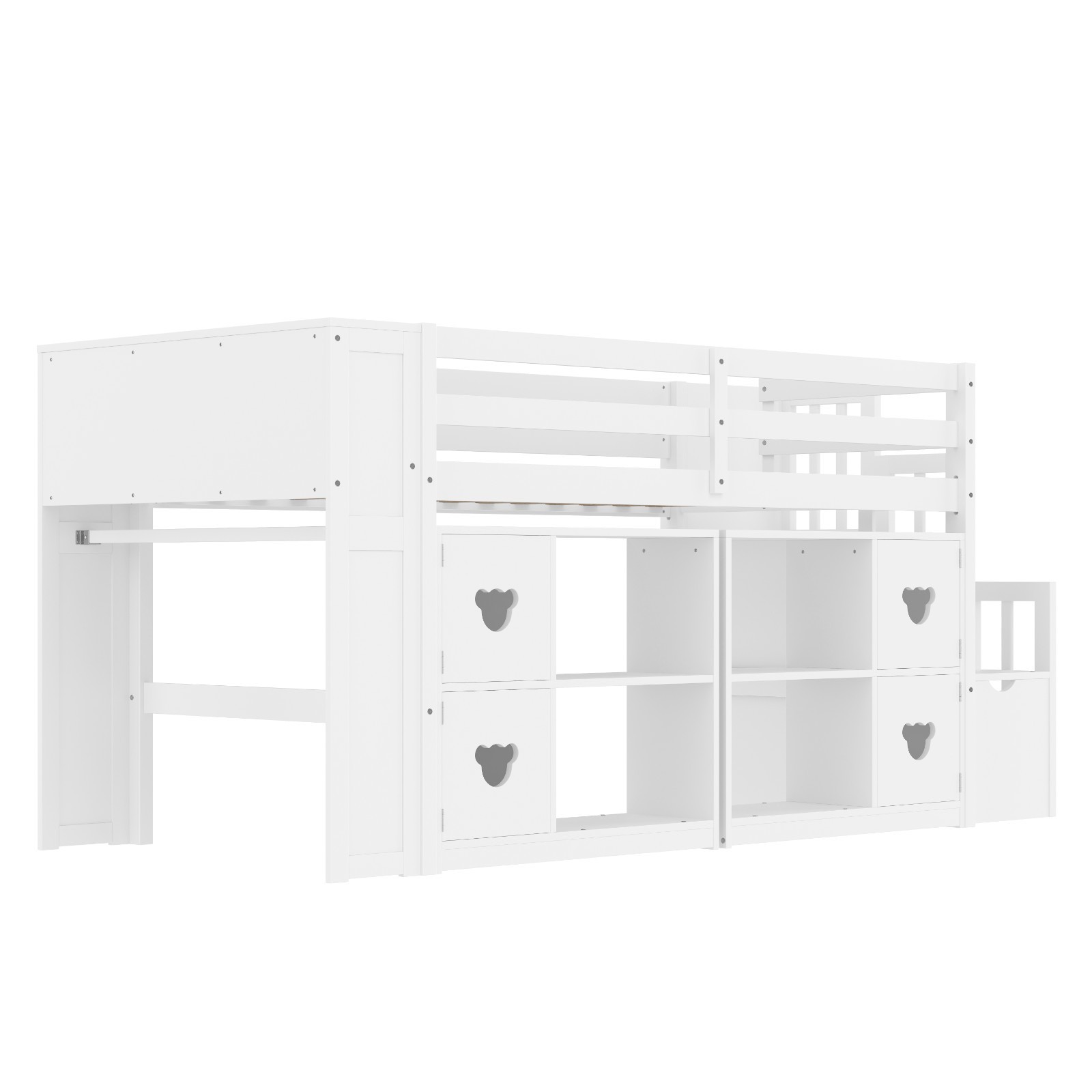 Twin Size Low Loft Bed With Shelves,Storage to Headboard and Stair, Grey
