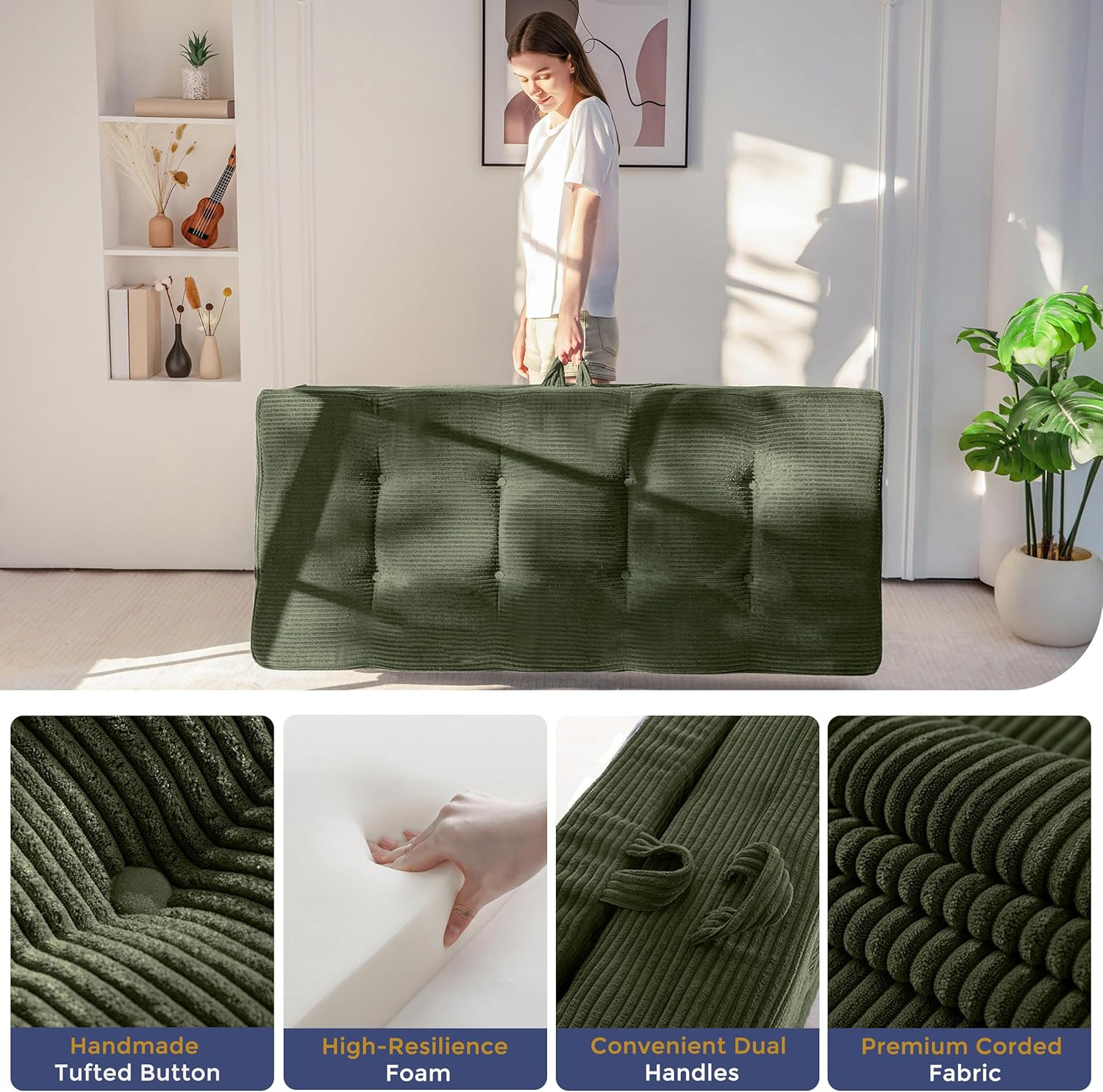Foldable Sofa Couch Bed, 4 Inch Tufted Folding Couch, Portable Floor Couch with