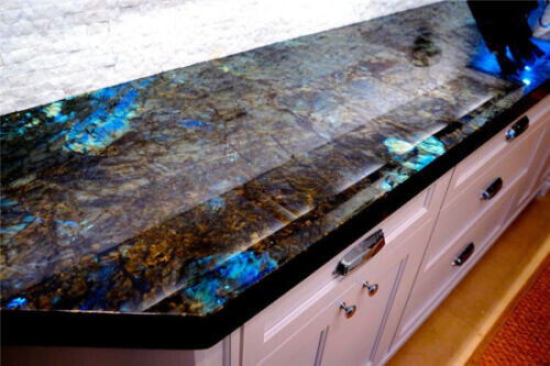 Labradorite Stone Dining & Kitchen Table Slab Handmade Rectangular Furniture