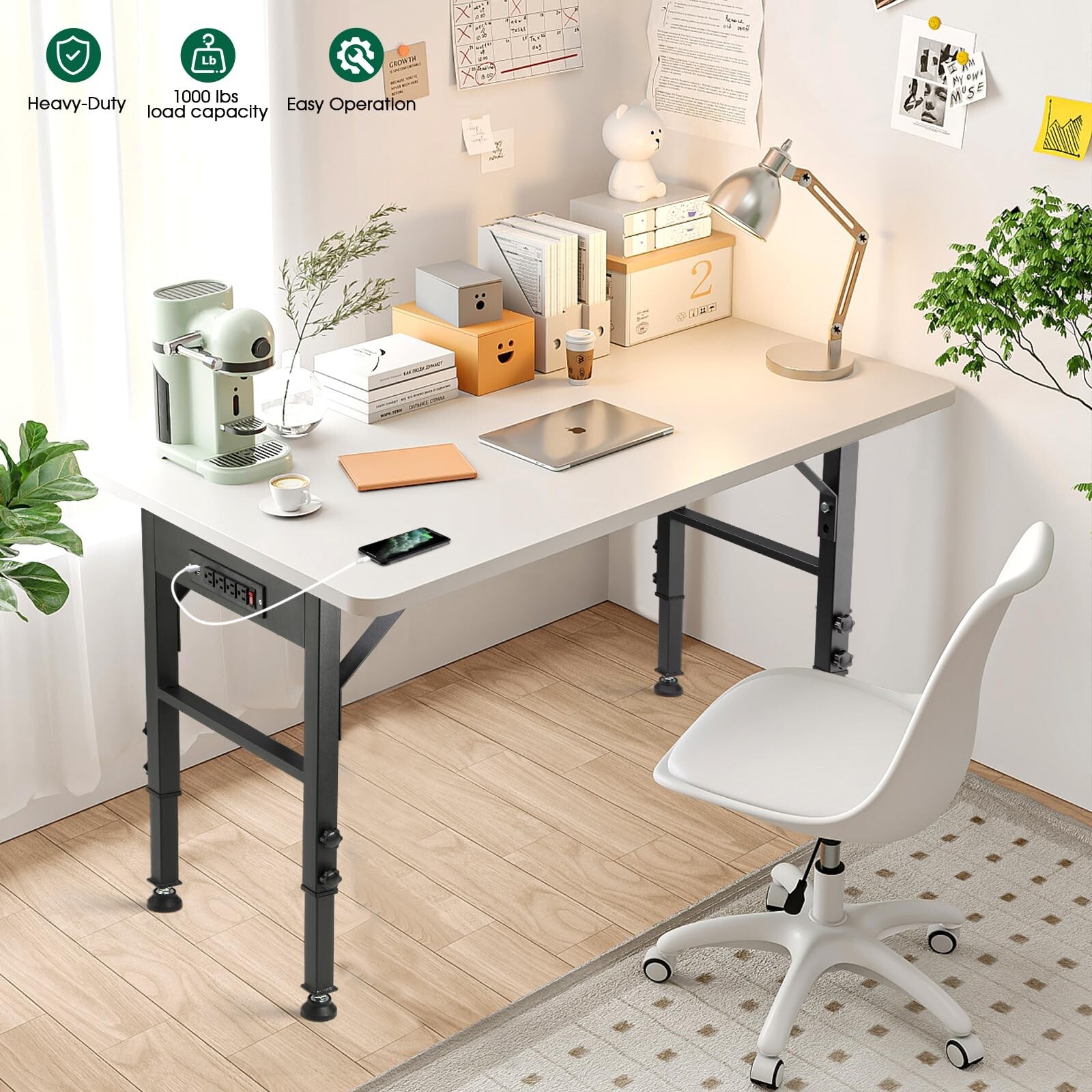 19.6-Inch Depth Workbench Frame, Height Adjustable 28.5″ to 33.8″,Set of 4 Me…