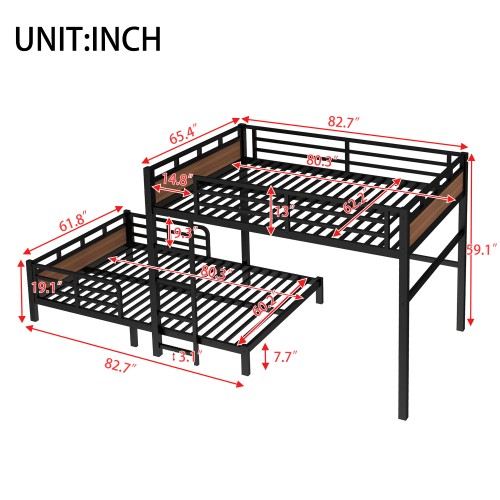 Queen over Queen Metal Bunk Bed,Separable Bed Frame w/Raised Security Fence