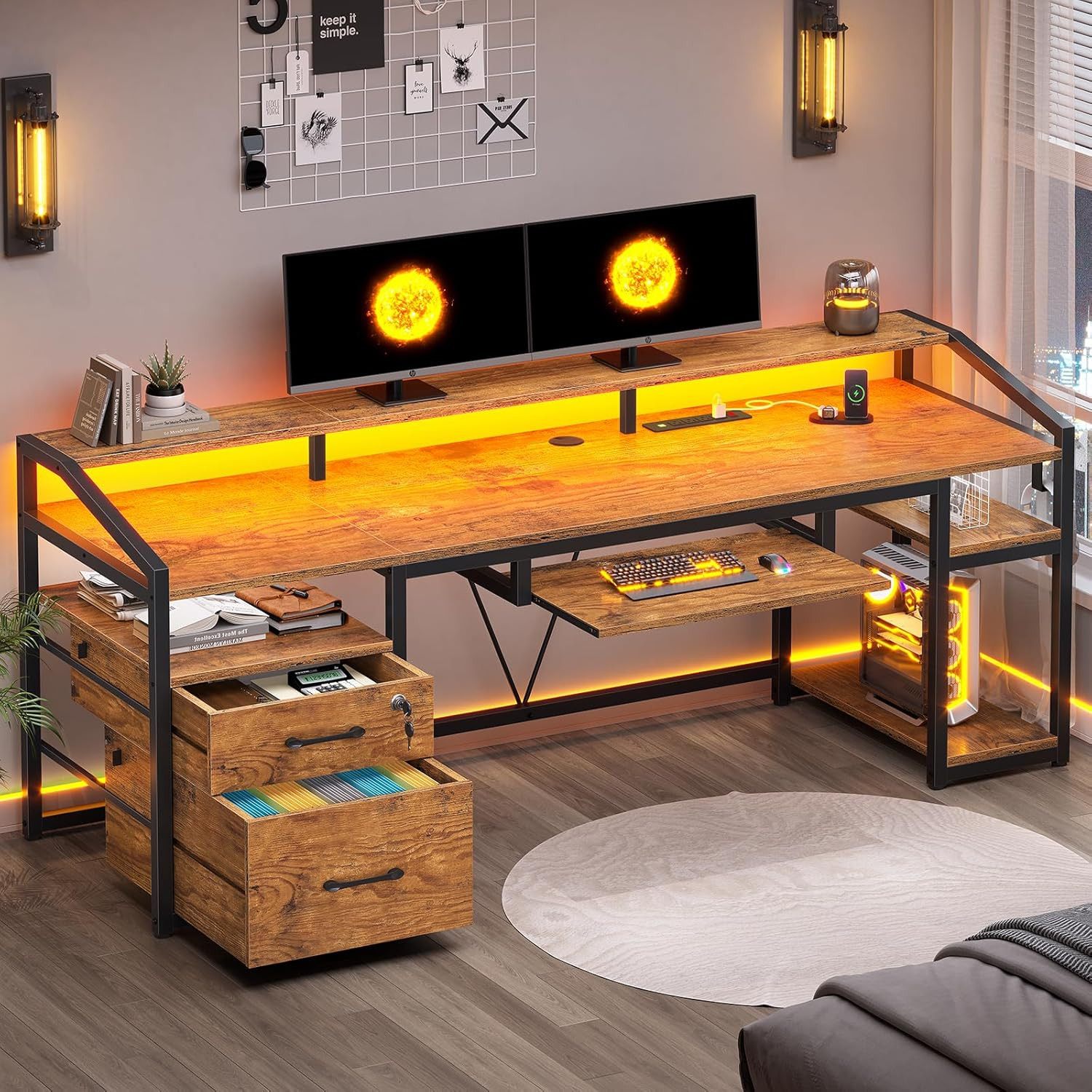 SEDETA 63″ Computer Desk, Office Desk with Lock Drawers for Legal/Letter File, G