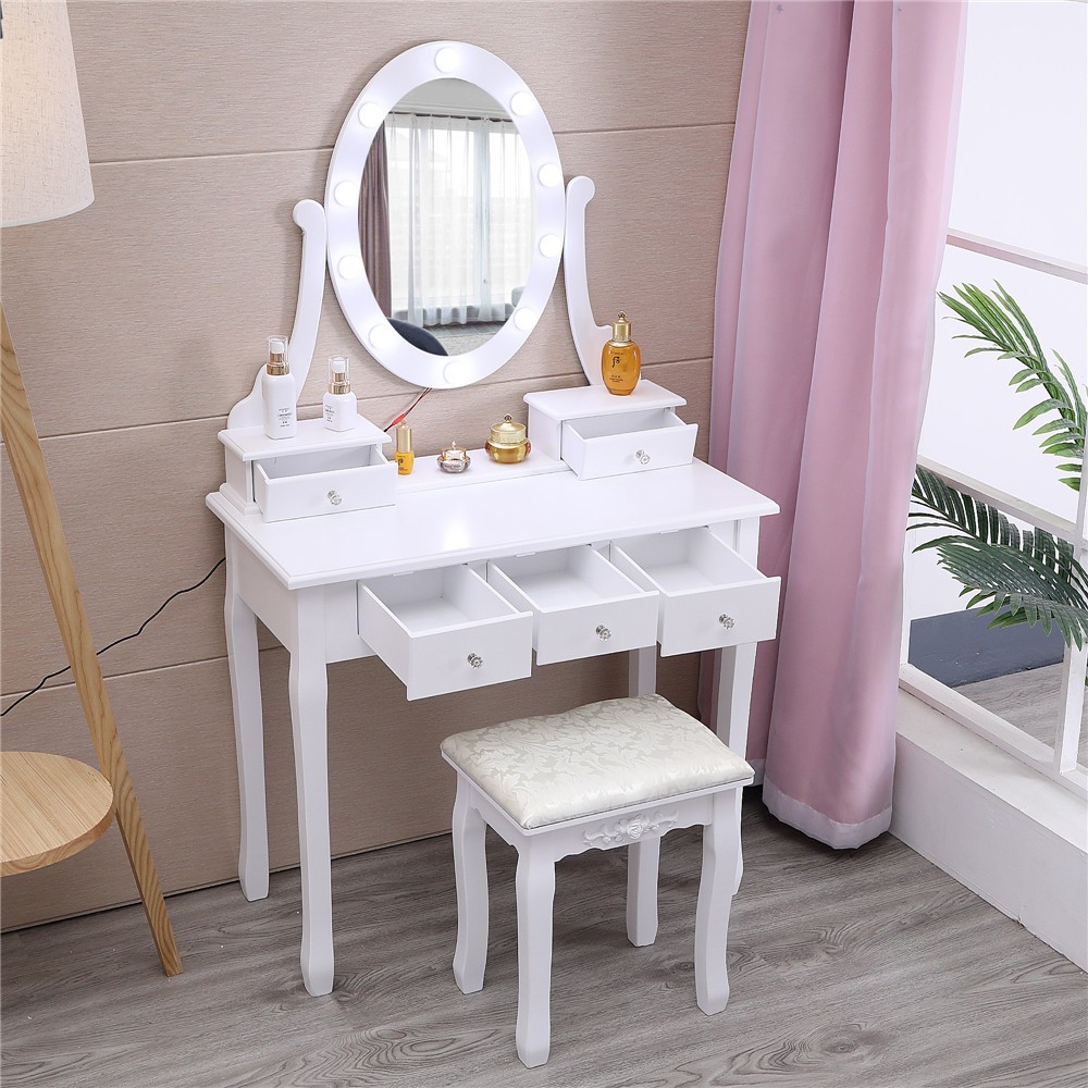Vanity Table 10 LED Lights Makeup Dressing Desk Set 5 Drawers Bedroom Vanities
