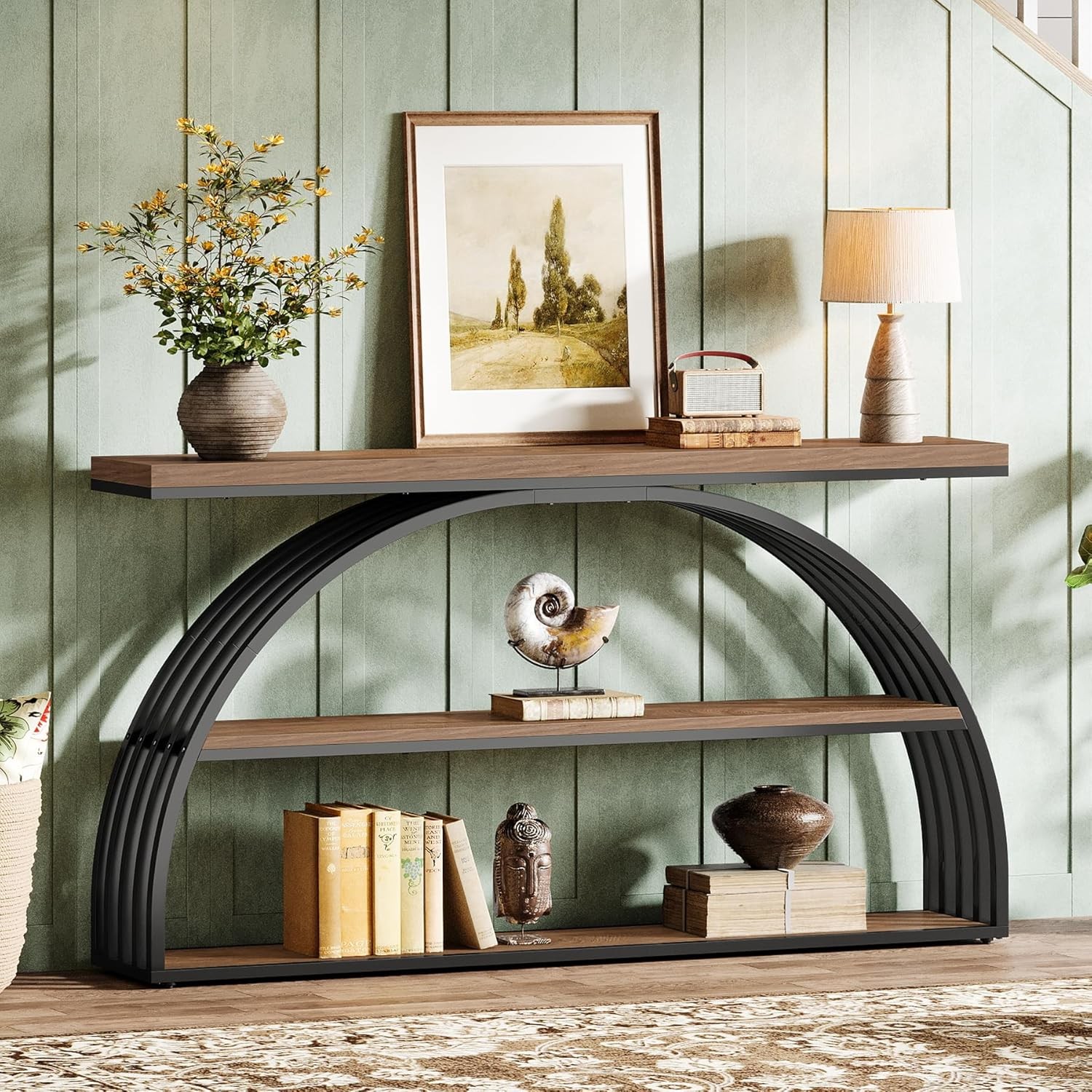 63-Inch Console Table for Entryway, Farmhouse Entryway Table with Arched Frame