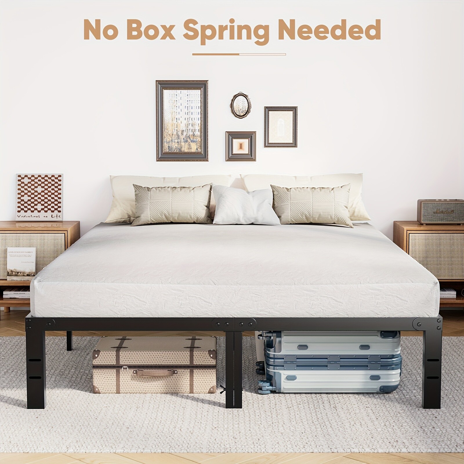 Bed Frame – Metal Platform Bed Frame w/ Steel Slat Support, No Box Spring Needed