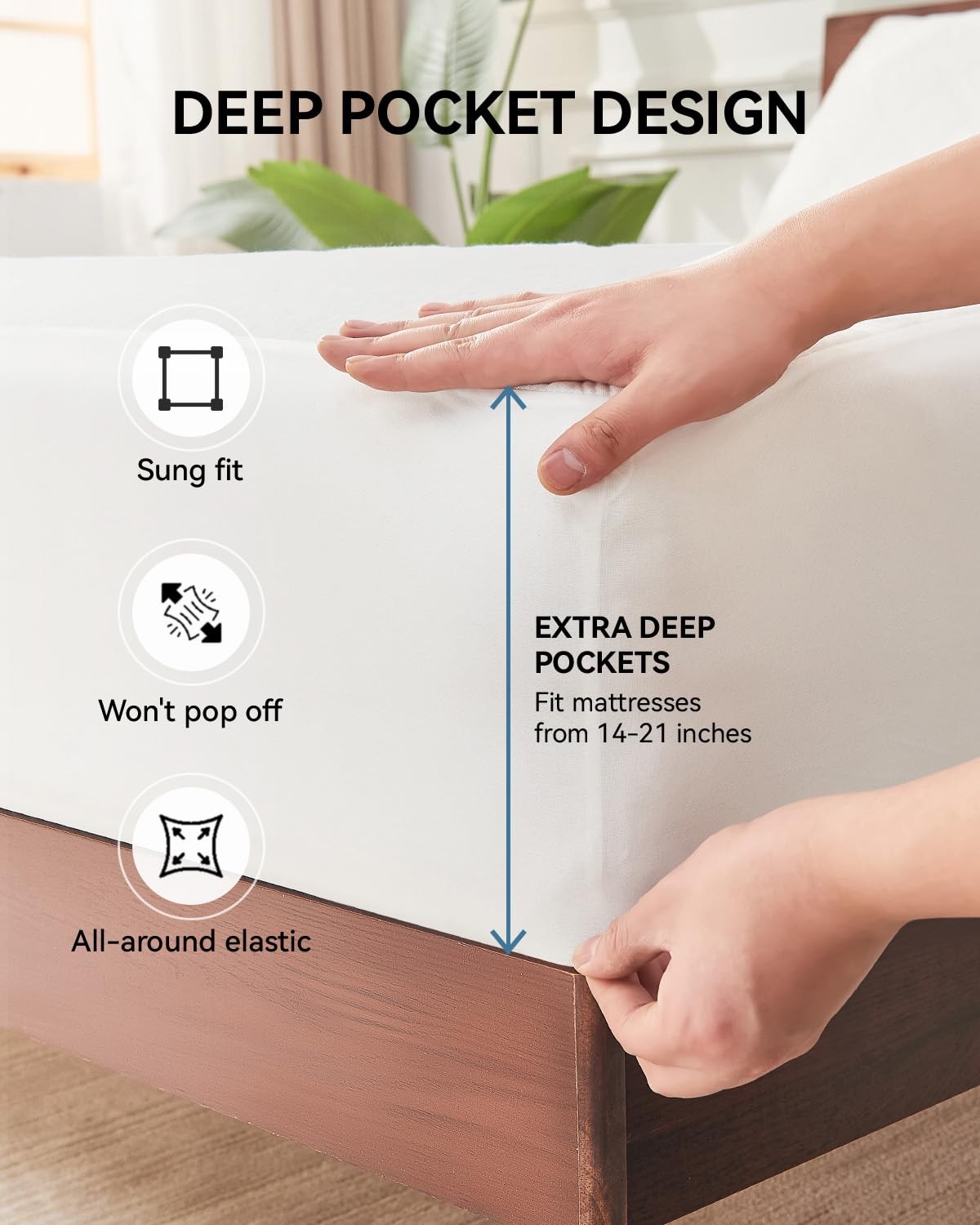 Kmall King Size Cooling Waterproof Mattress Protector Pad King, Classic-white