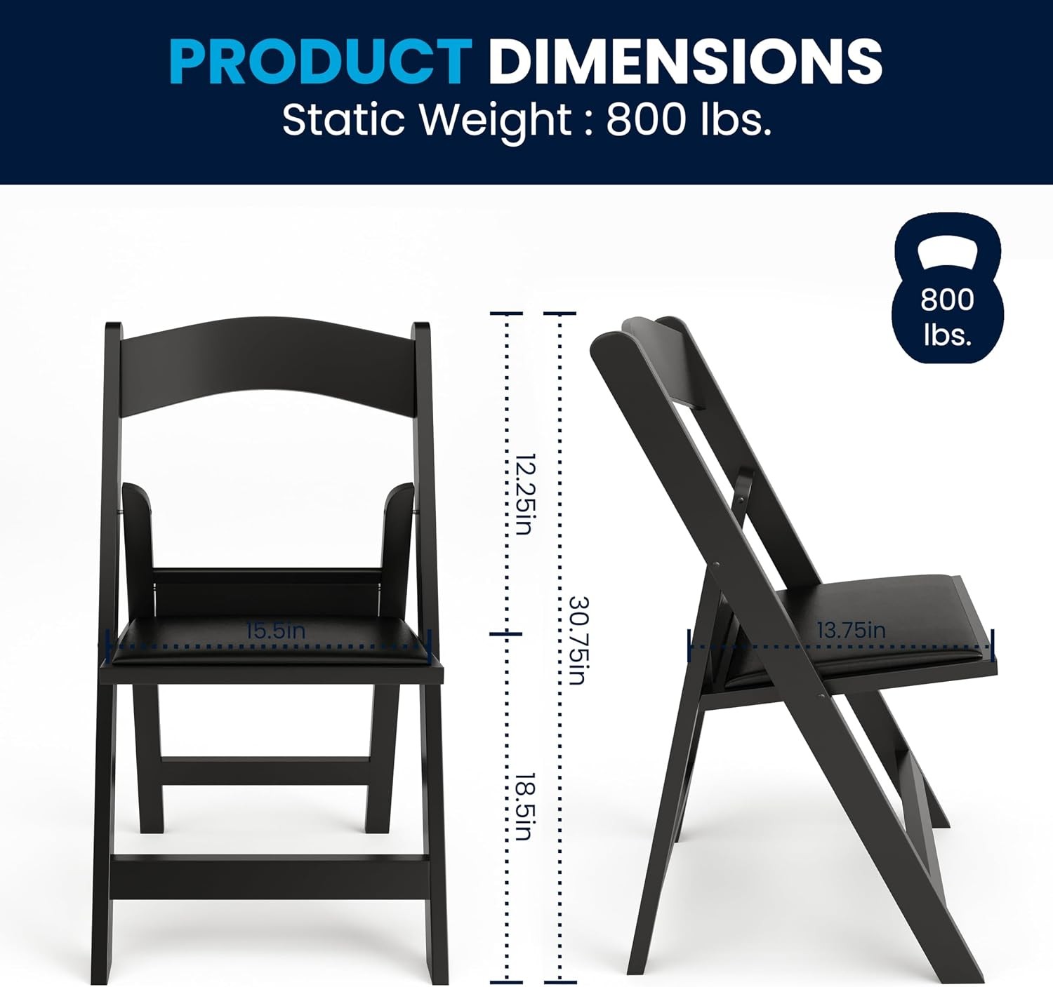 Hercules Series Folding Chair – Black Resin – 2 Pack 800LB Weight Capacity