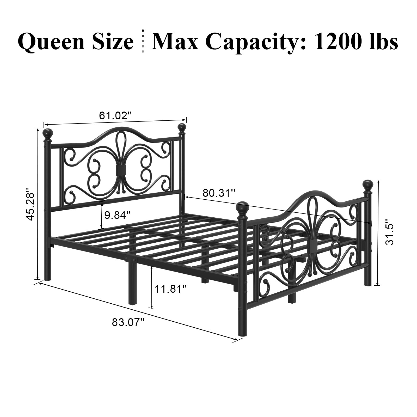 Twin/Full/Queen Bed Frame with Headboard & Footboard Strong Metal Slat Support