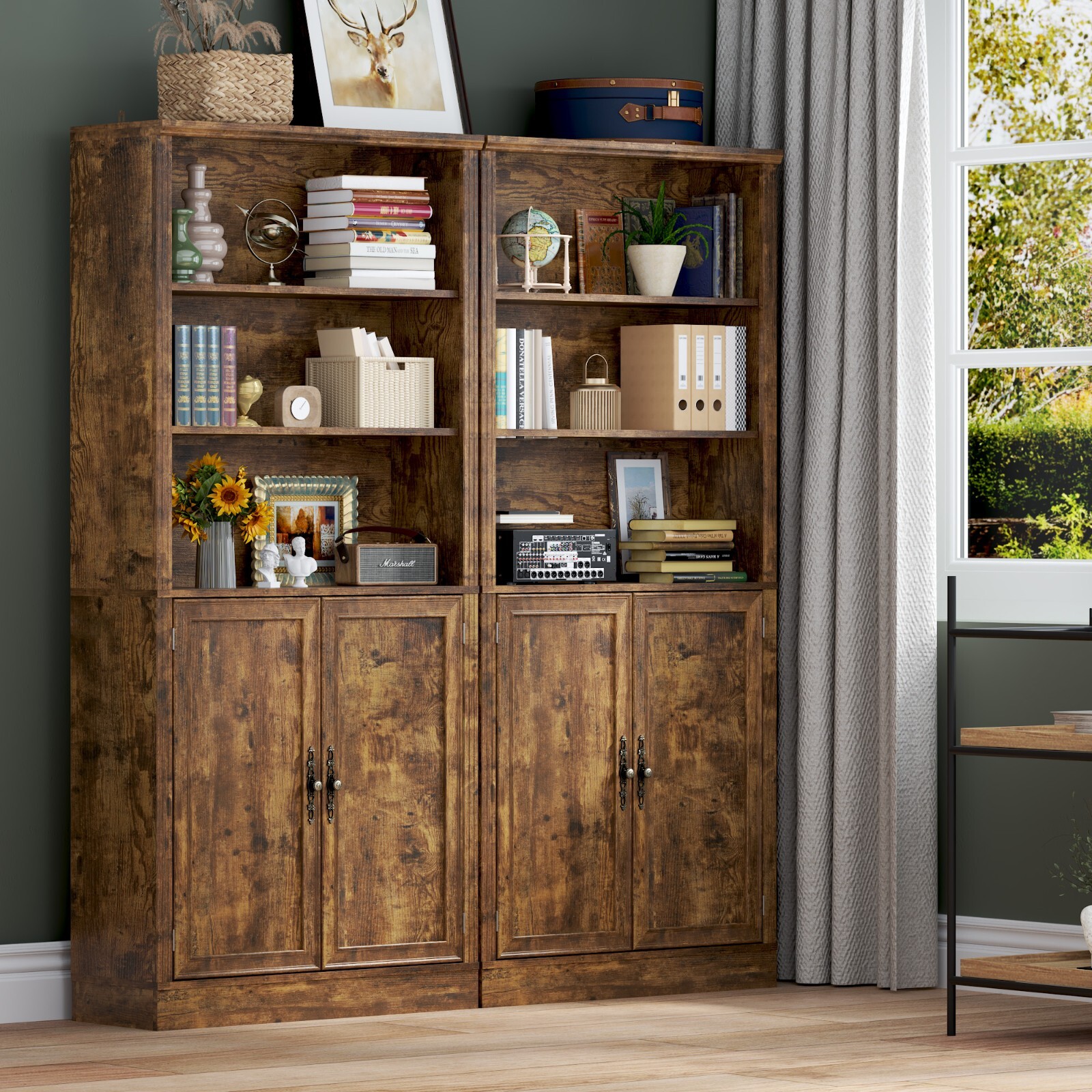 Bookshelves Bookcases with Doors Floor Standing 6 Tier Display Storage Shelf