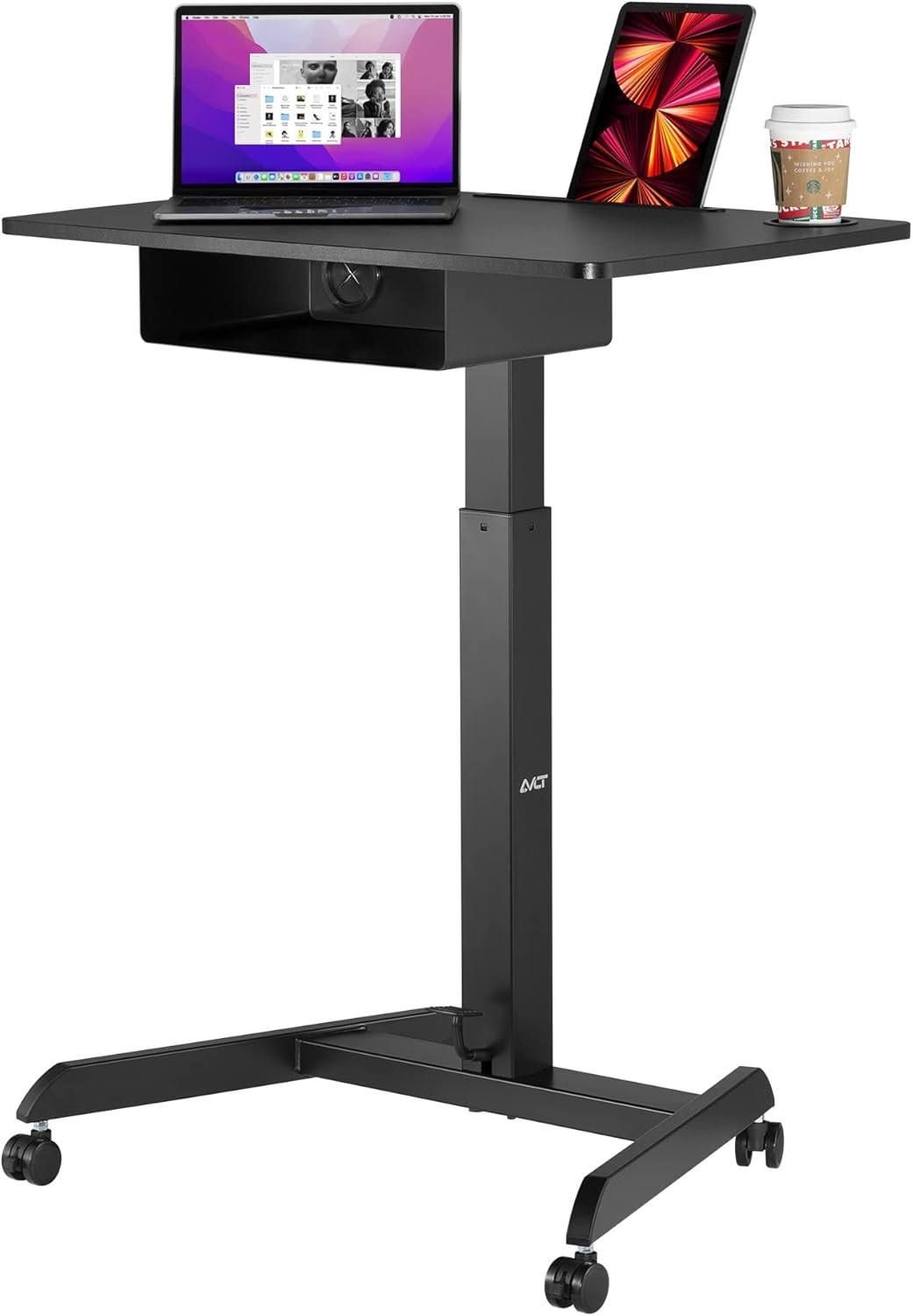 AVLT 44″ Height Adjustable Foot Pedal Rolling Desk with Shelf (3 ft 8 inches)