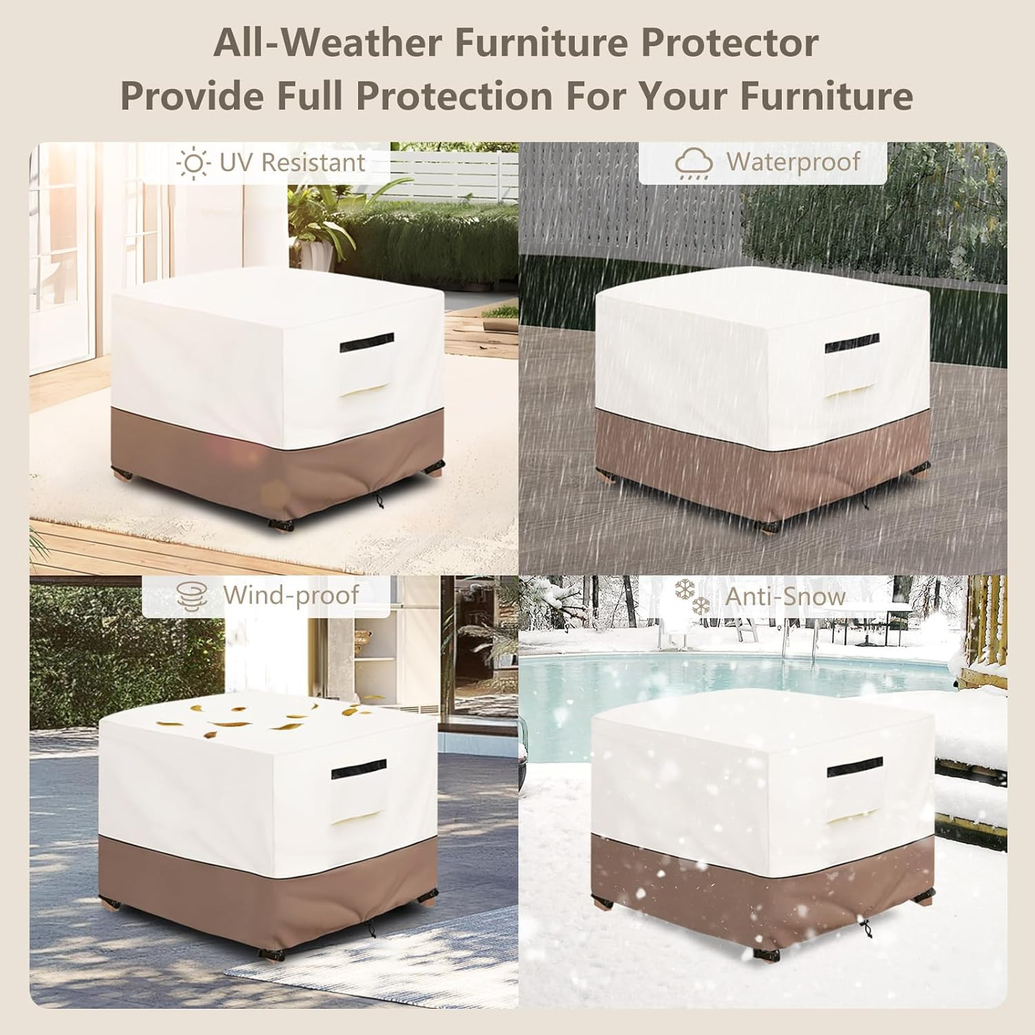 Patio Ottoman Cover Waterproof Heavy Duty Square Outdoor Ottoman Covers, 25W X