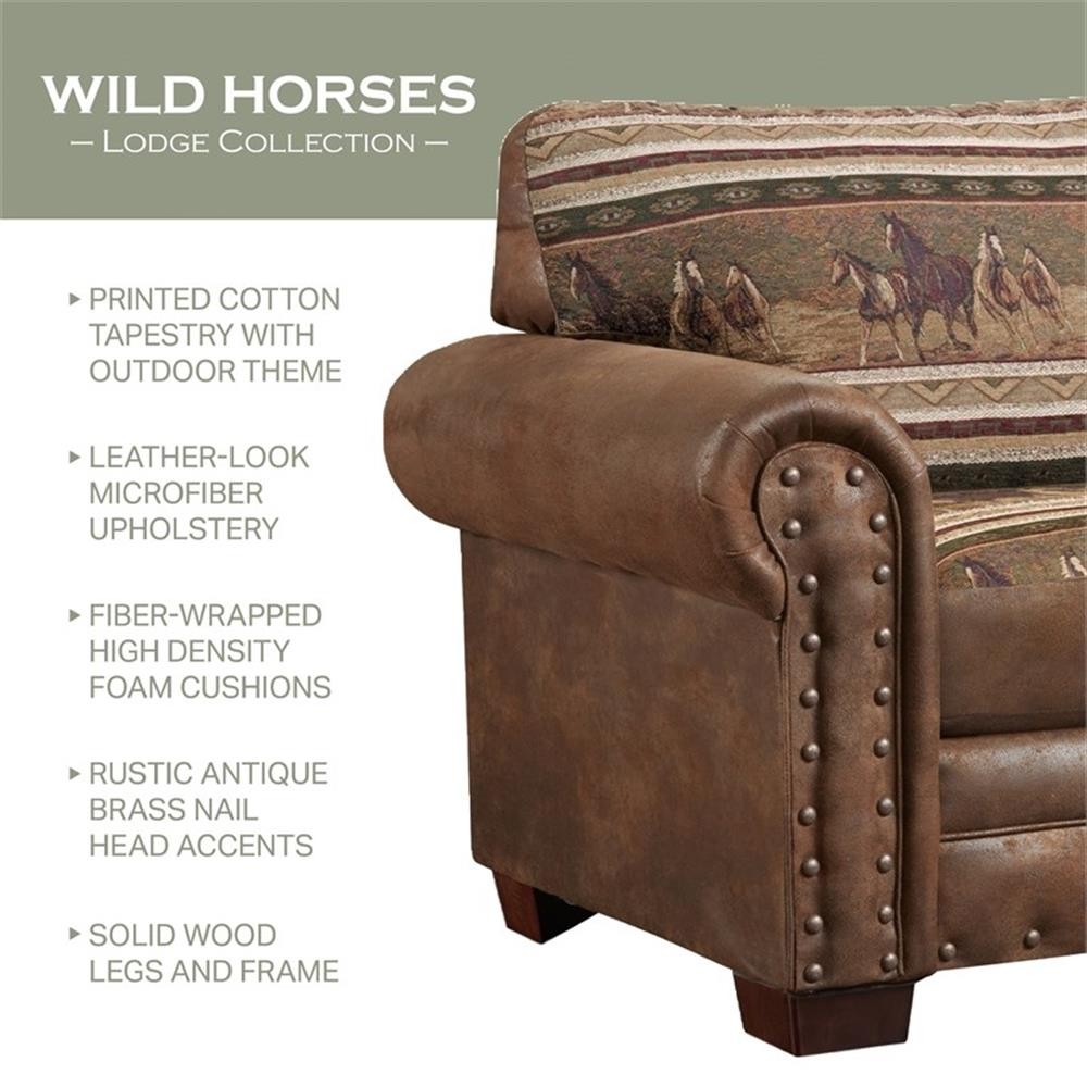 Pemberly Row Wild Horses 88″ Microfiber Sleeper Sofa in Brown