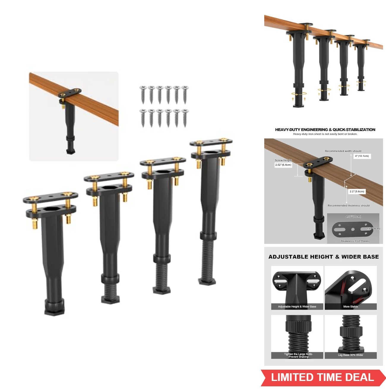 Adjustable Bed Frame Support Legs 6.5-11 Inch 620 LB Clamp-On 6 Pack Anti-Sag