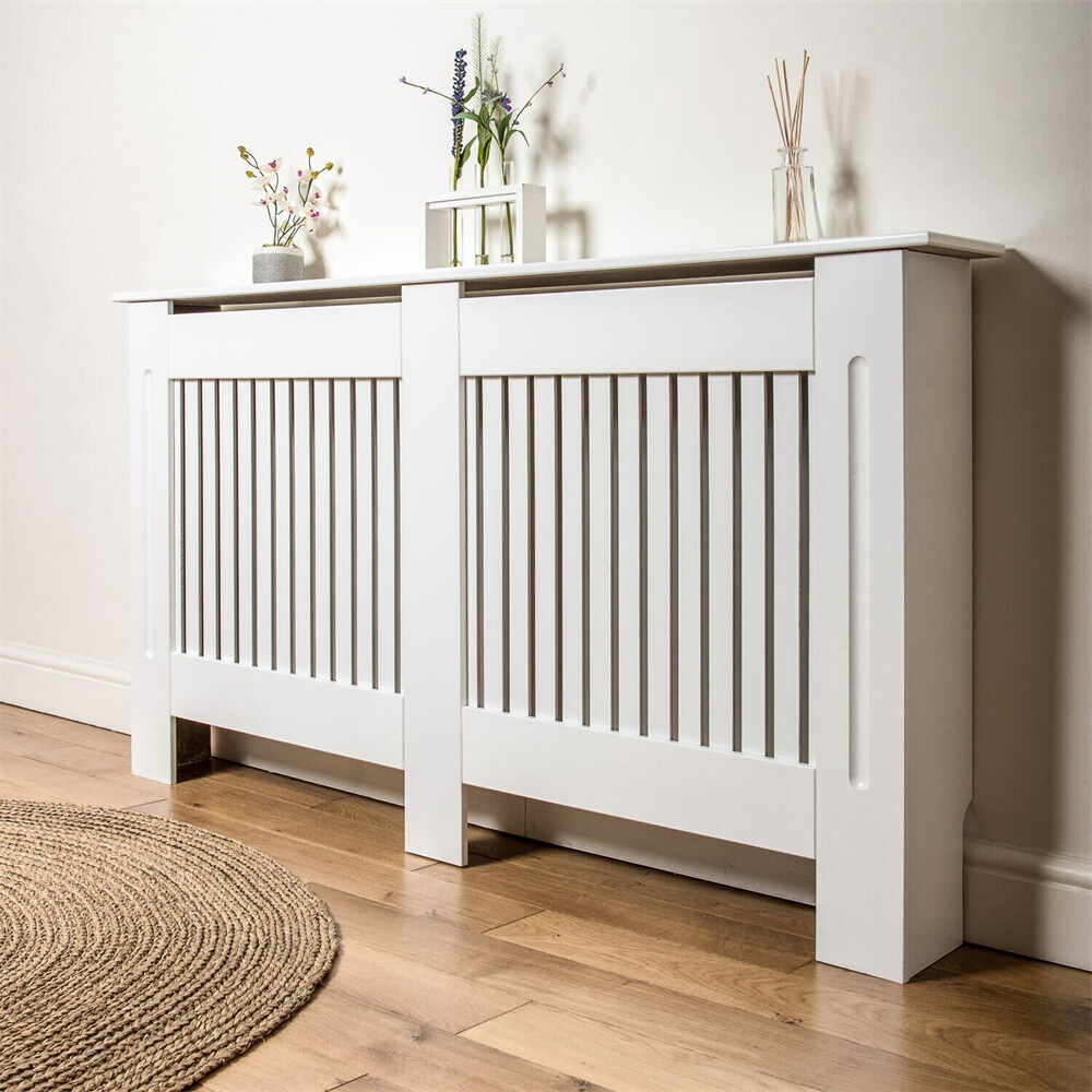 100cm White Radiator Cover Grill Shelf Cabinet Enclosure Moisture-proof Rails US