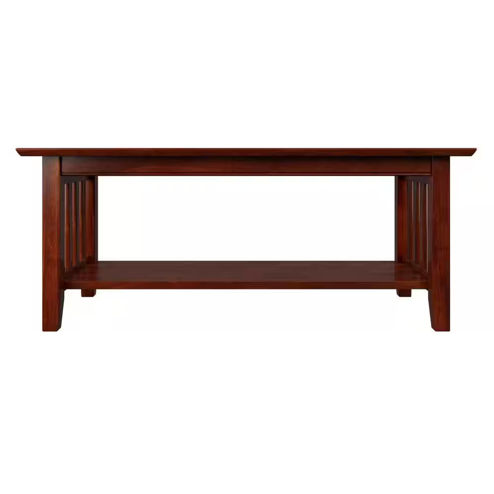 Mission 44 In. Walnut Rectangle Wood Top Coffee Table with Shelf