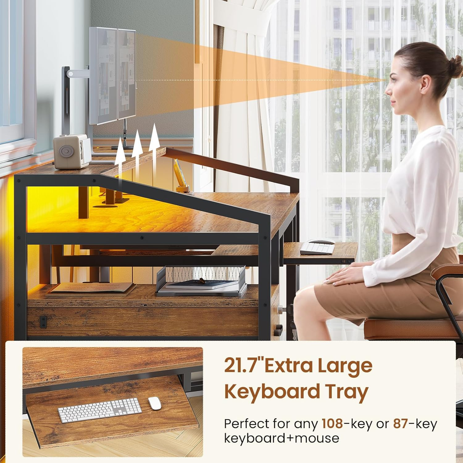 SEDETA 63″ Computer Desk, Office Desk with Lock Drawers for Legal/Letter File, G