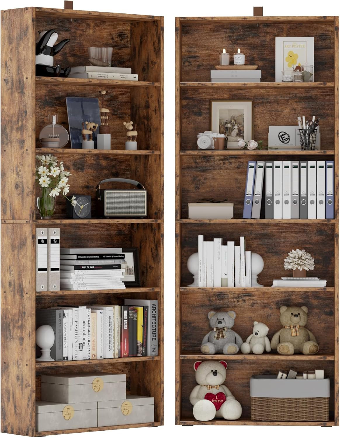 Set of 2 Tall 6-Tier Bookshelves for Home Office & Living Room Decor