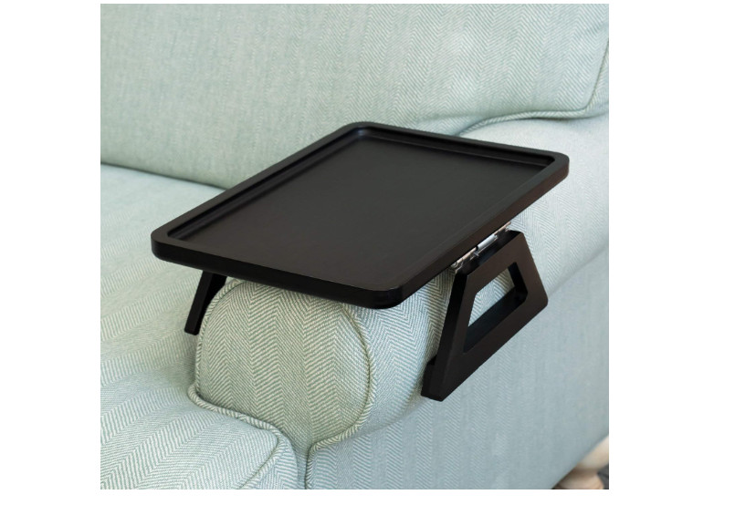 Shamrock Home Bamboo Couch Arm Tray, 13.75×9.5in – Black Clip-On Sofa Table