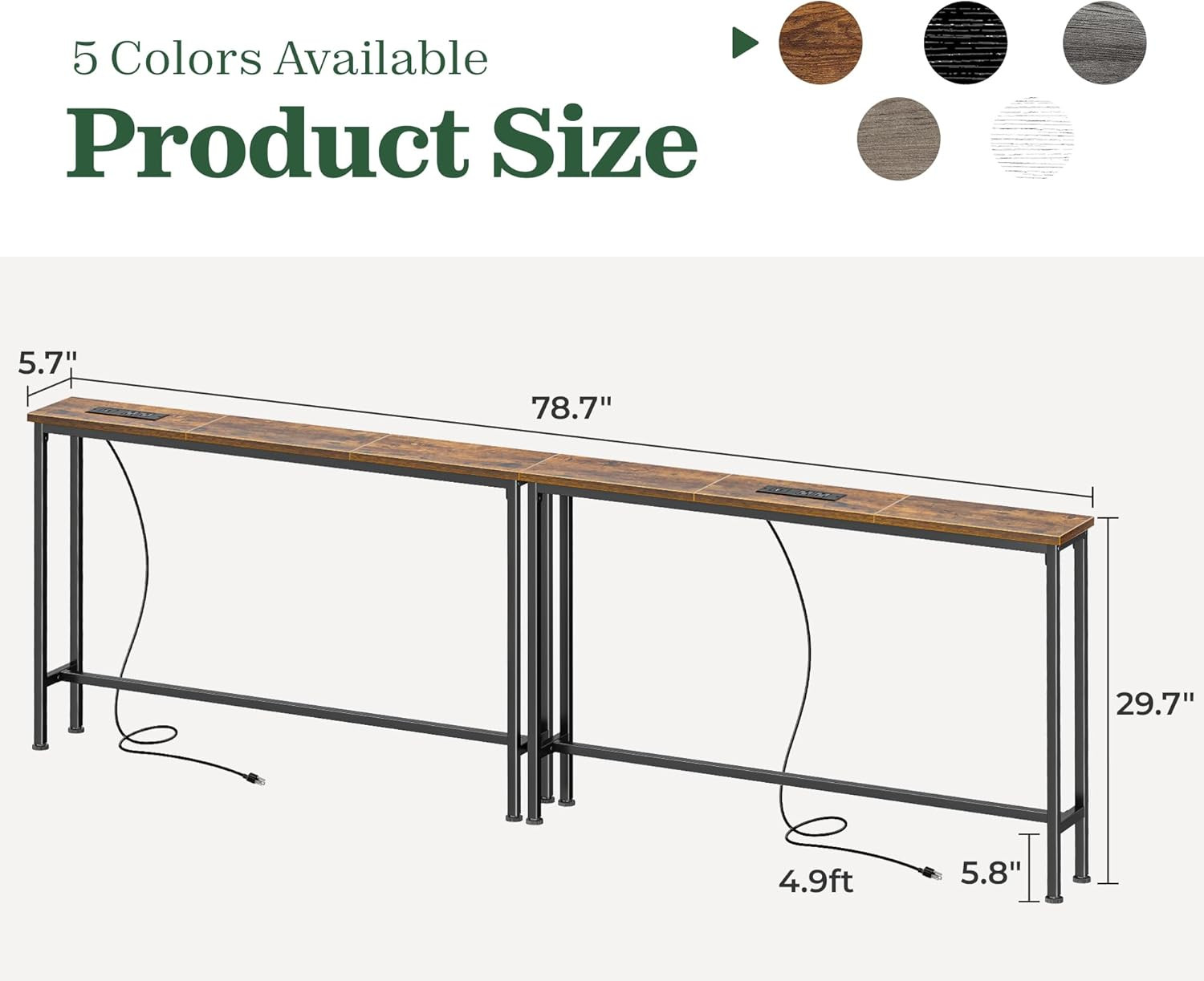 78.8 Inch Narrow Console Table with Outlet, Sofa Tables, behind Couch Table, Lon