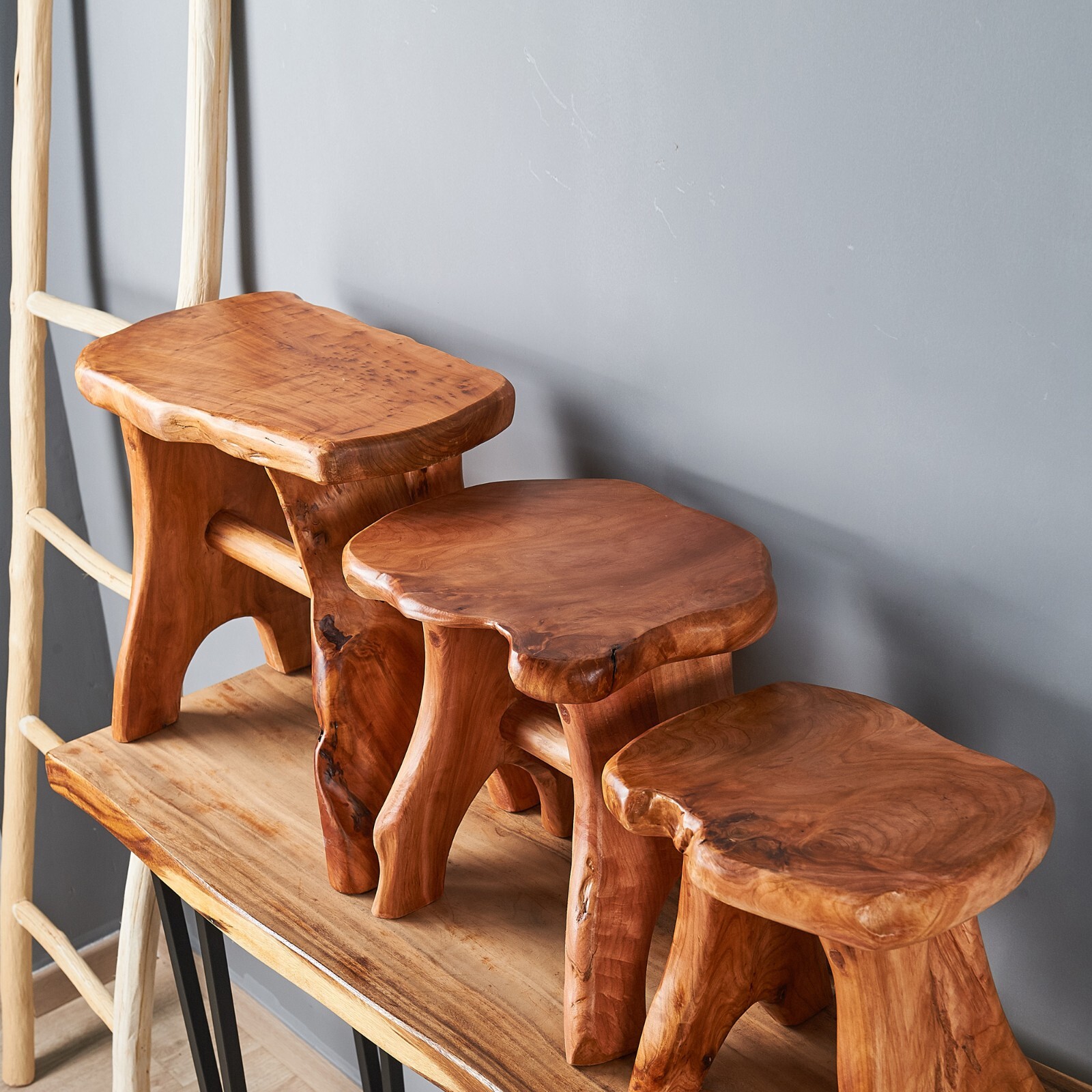 Rustic Natural Edge Cedar Wood Bench Stool End Side Table Unique Accent Table