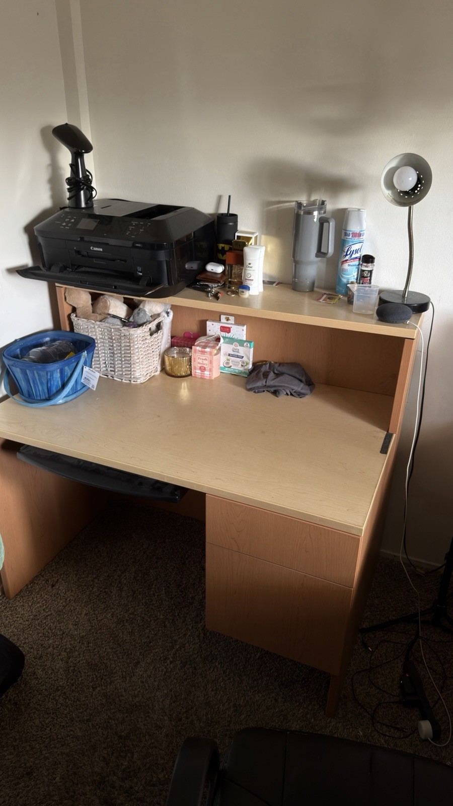 Light Brown Wood Composite Computer Desk with Drawer, Shelf & Hutch