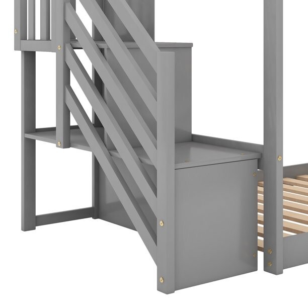 Bunk Bed Twin Over Twin with Slide and Stairway for Kids