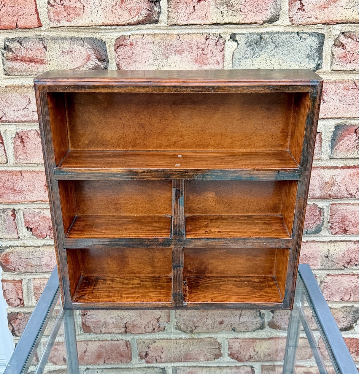 Vintage MCM Solid Wood Wall Hanging Shelf Trinket Display 15.5” x 15” x 3.75”