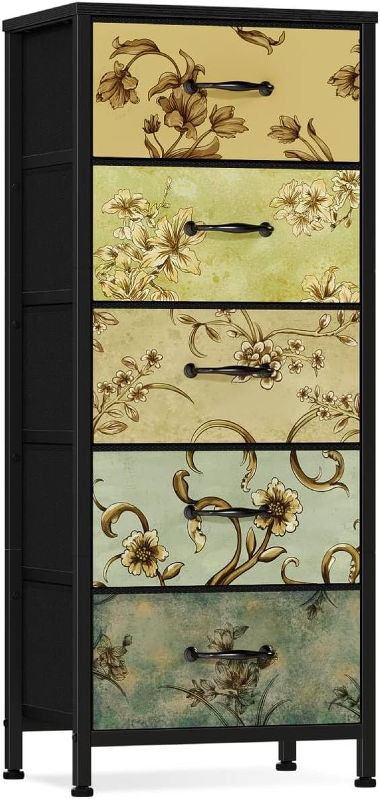 Vertical Dresser for Bedroom, Tall Skinny Storage Tower with 5 Fabric Drawers, C