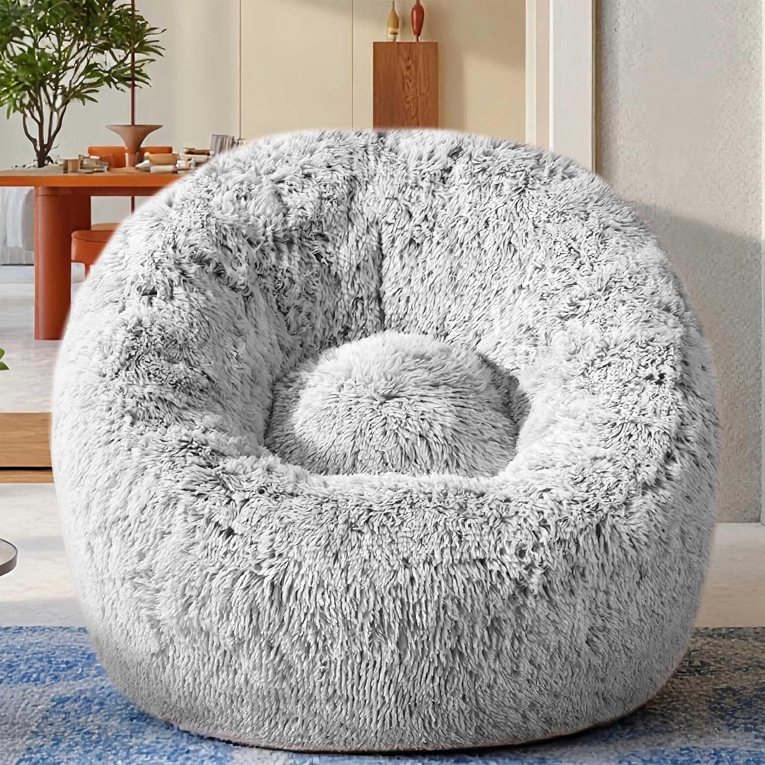 Plush Faux Fur Bean Bag Chair Memory Foam Sofa Chair for Adults Teens Kids Grey