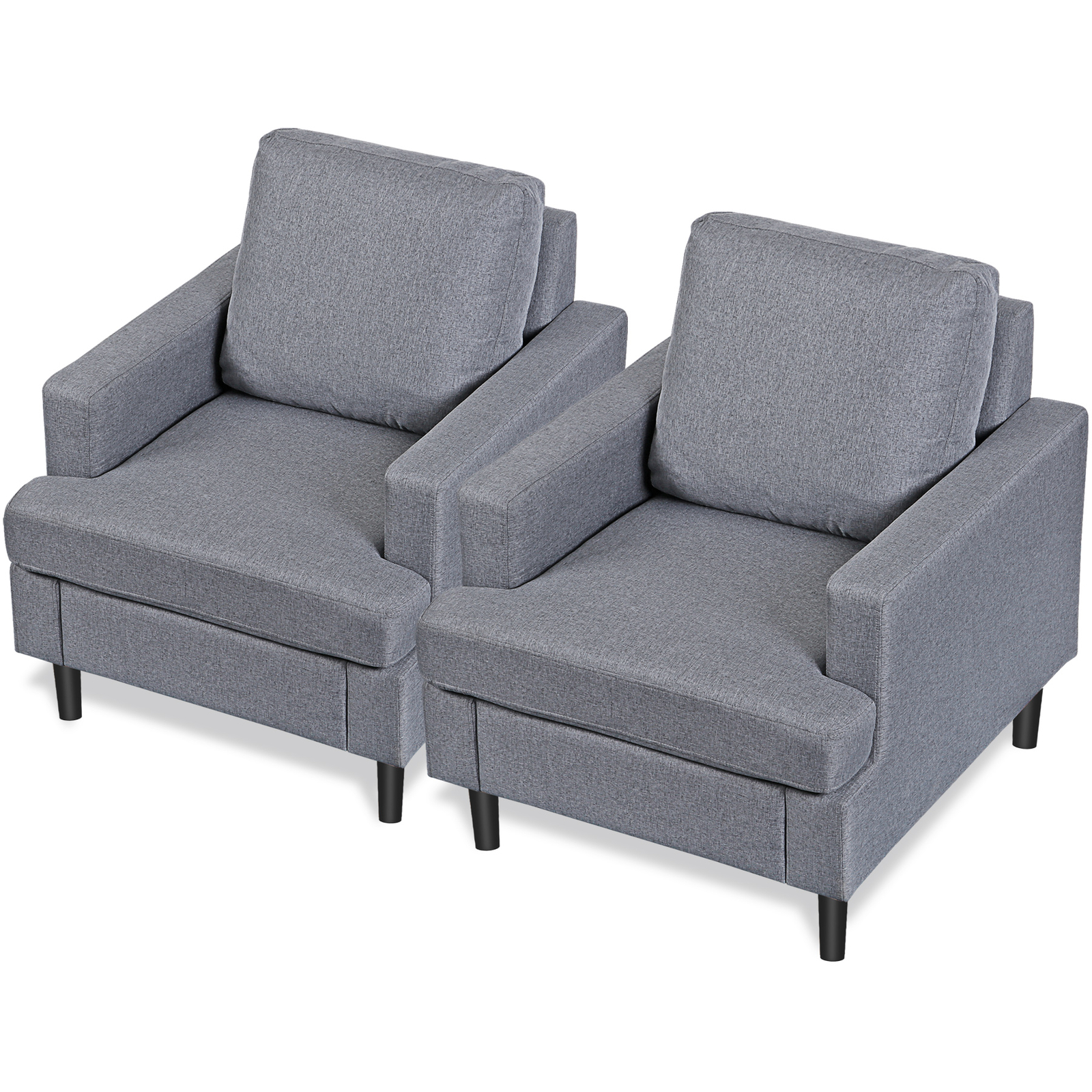 2PCS Linen Fabric Armchair Upholstered Reading Accent Chair For Living Room Gray