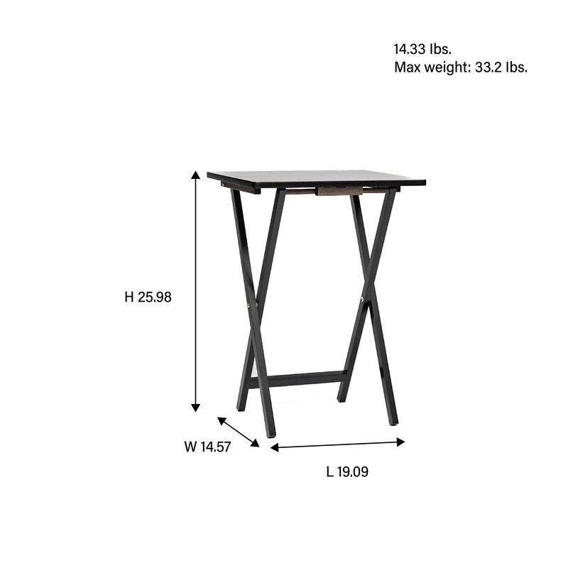 Indoor Folding TV Tray Table Set of 2 Portable Space Saving Rubberwood Black New