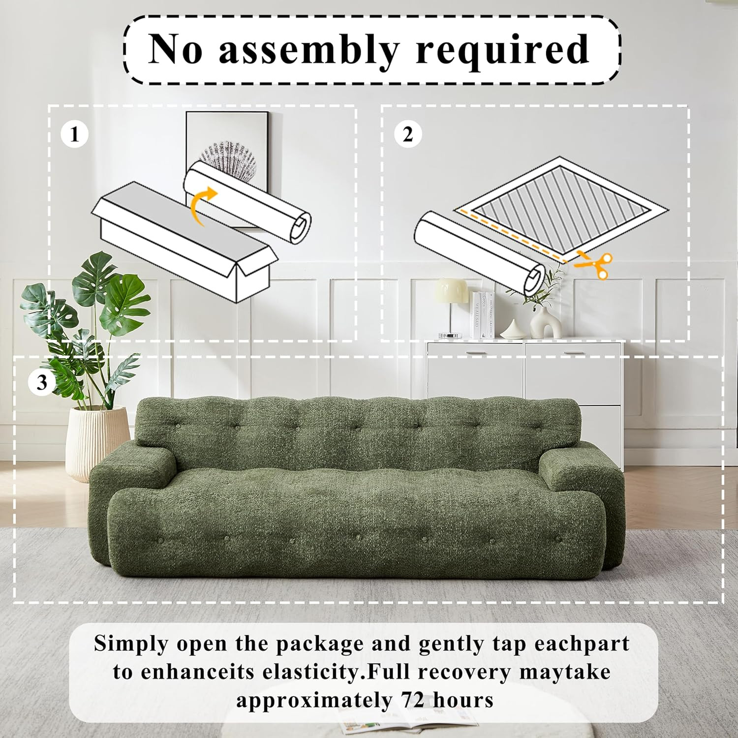 87.4″ Fabric Chenille Sofa 3 Seater Comfy Cloud Sofa Couch No Assembly Required