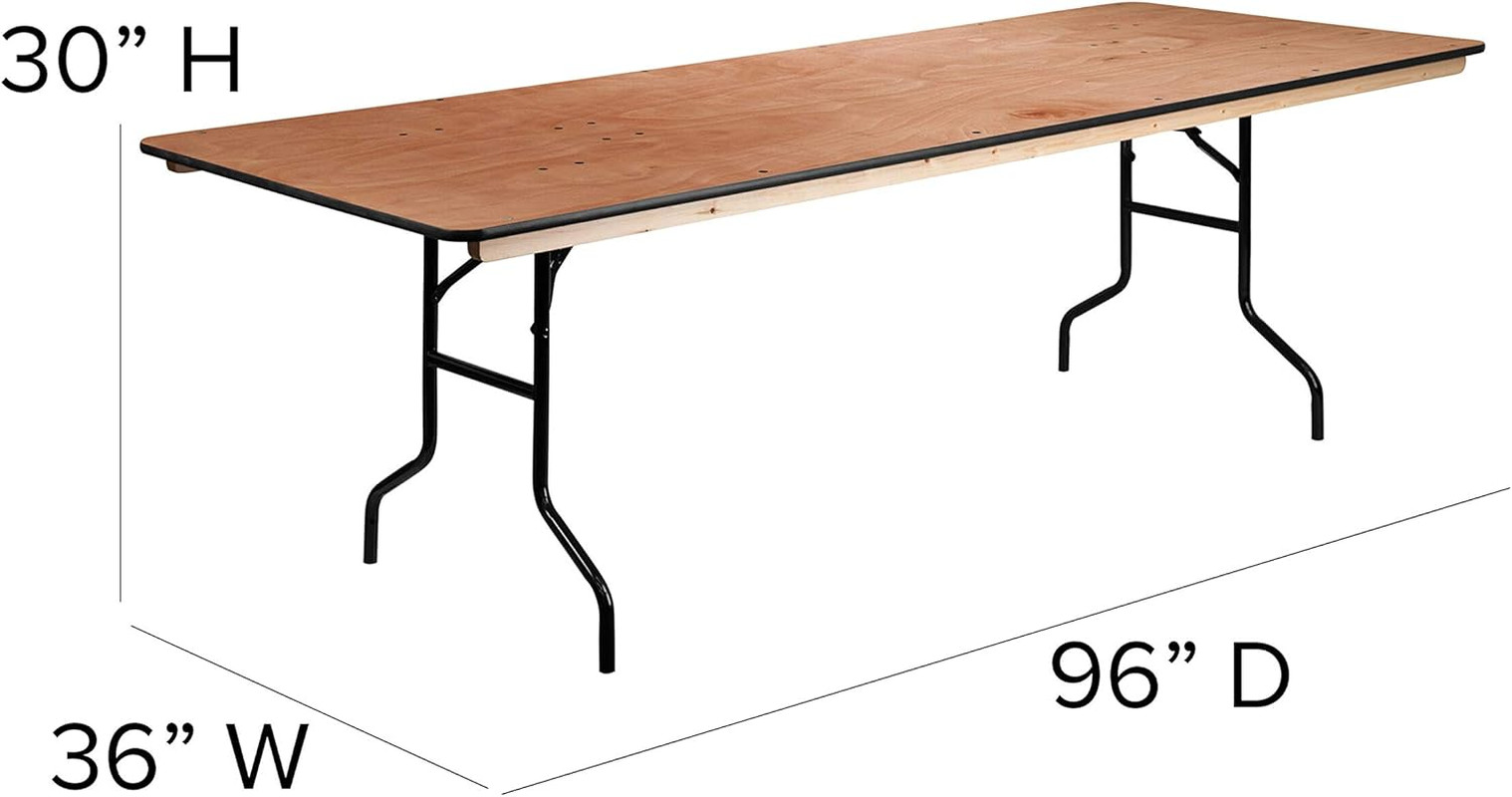 Fielder 8′ Rectangular Folding Table – Portable Wood Banquet Table, Natural/Blac