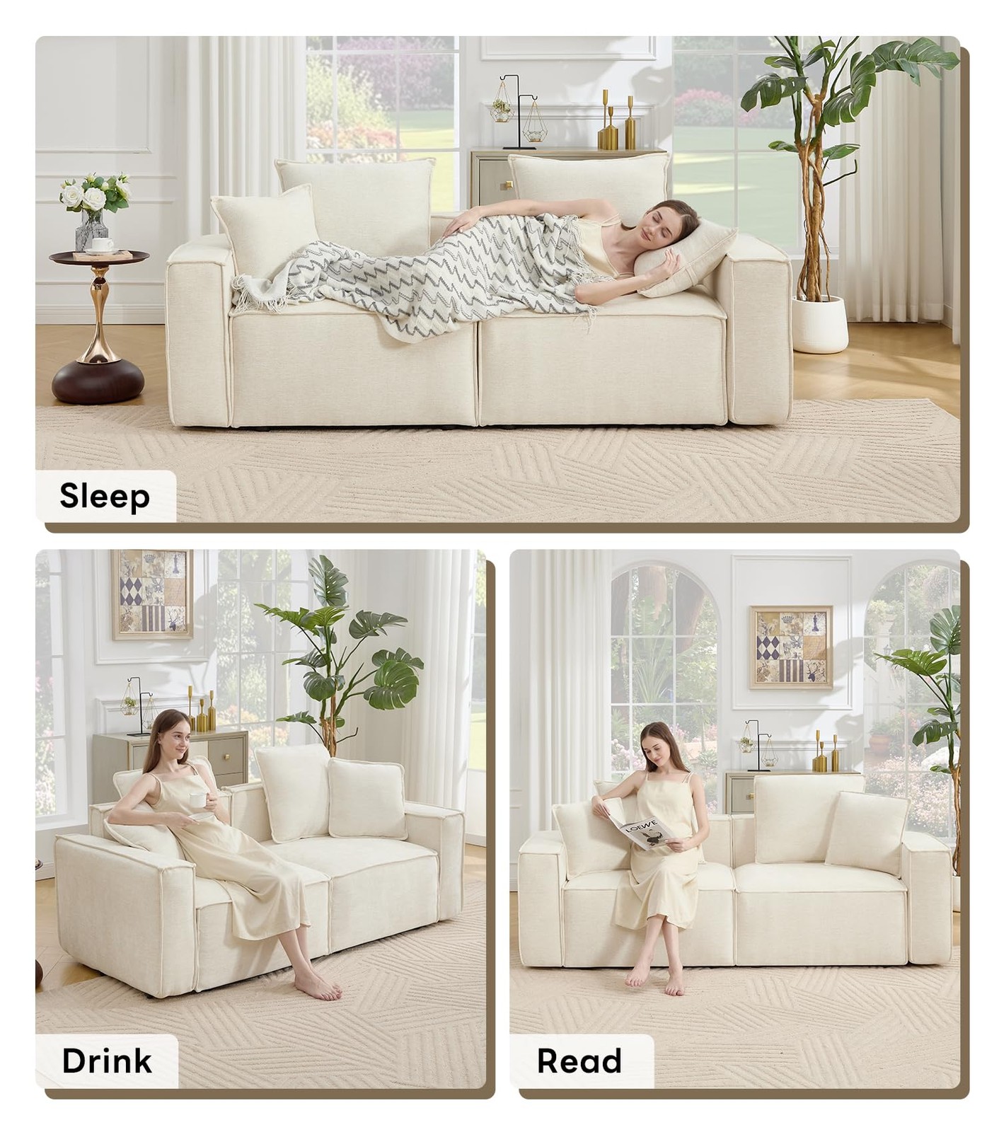 78 Modular Sectional Sofa Chenille Cloud Wide Armrests 4 Pillows Deep for Seat B