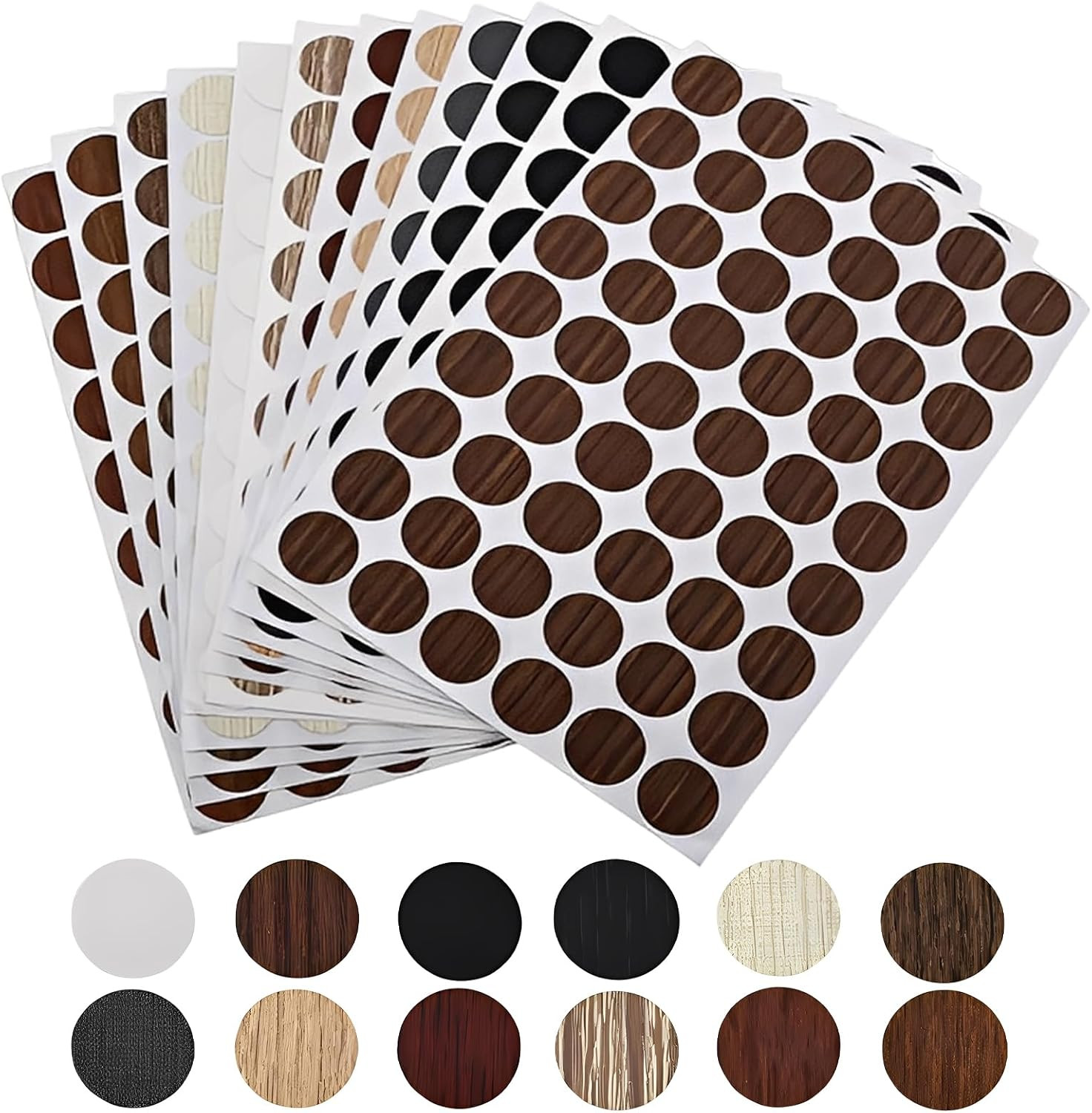 Screw Hole Covers for Wood Furniture, 21mm Adhesive Wood Grain Stickers, 648 Pcs