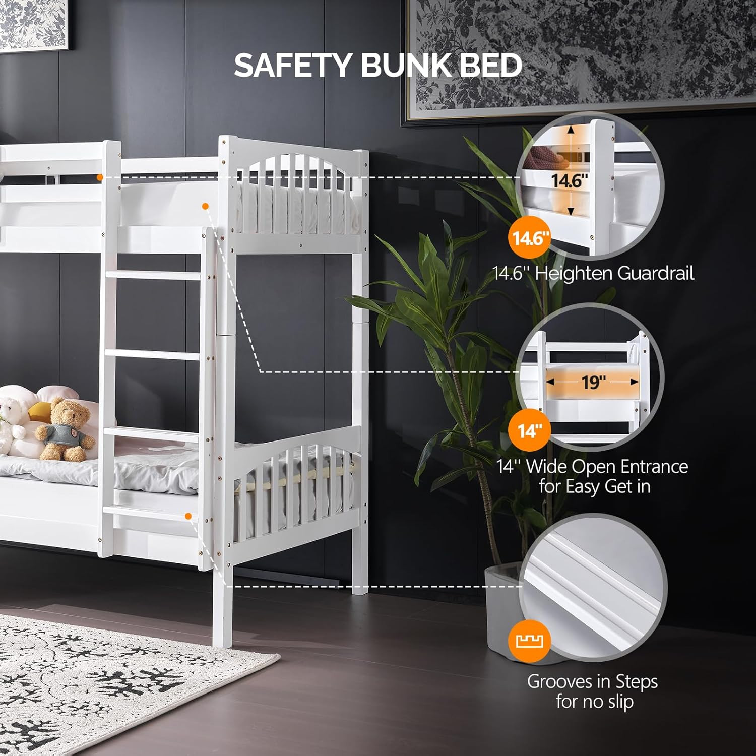 Modern Bunk Bed with LED Lighting & USB Ports, Heavy-Duty Twin Over Twin