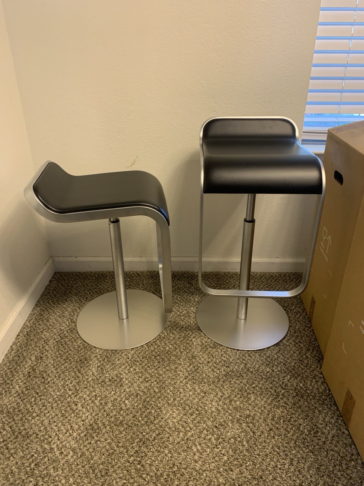 Lapalma Lem Piston Stool Chair Made in Italy Black Leather, Counter Height