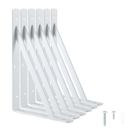 Heavy Duty Shelf Brackets 12 x 8 inches, Metal Shelves 12 x 8″ – 6 Pack White