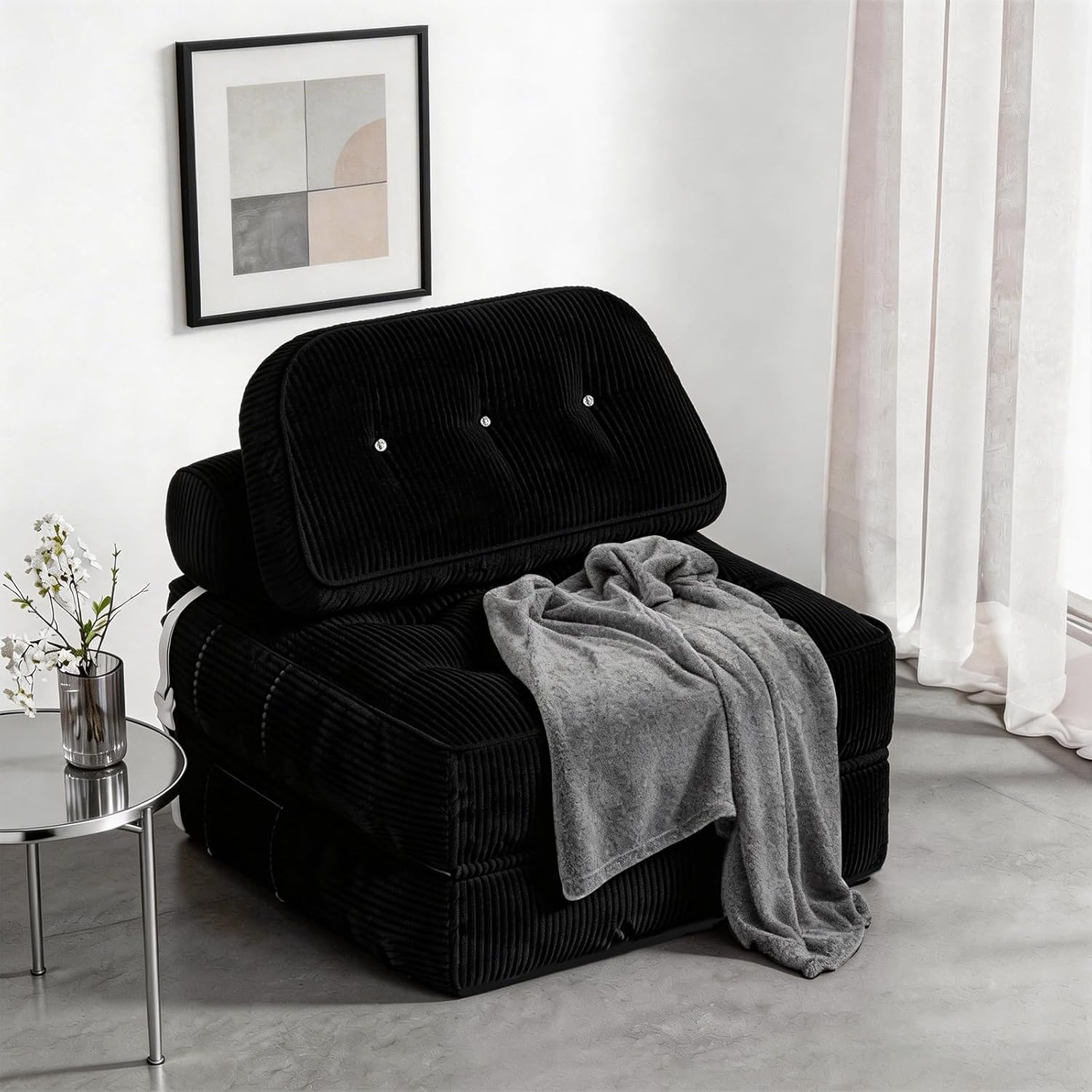 Folding Sofa Bed, Flannel Futon Couch Bed with Pillow and Blanket, Convertible S