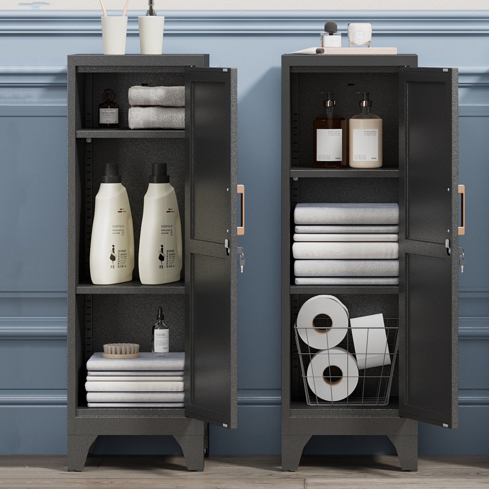 Metal Lockable Storage Cabinet Kitchen Pantry Cabinet with 2 Adjustable Shelves