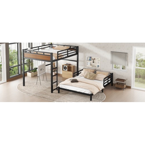 Queen over Queen Metal Bunk Bed,Separable Bed Frame w/Raised Security Fence