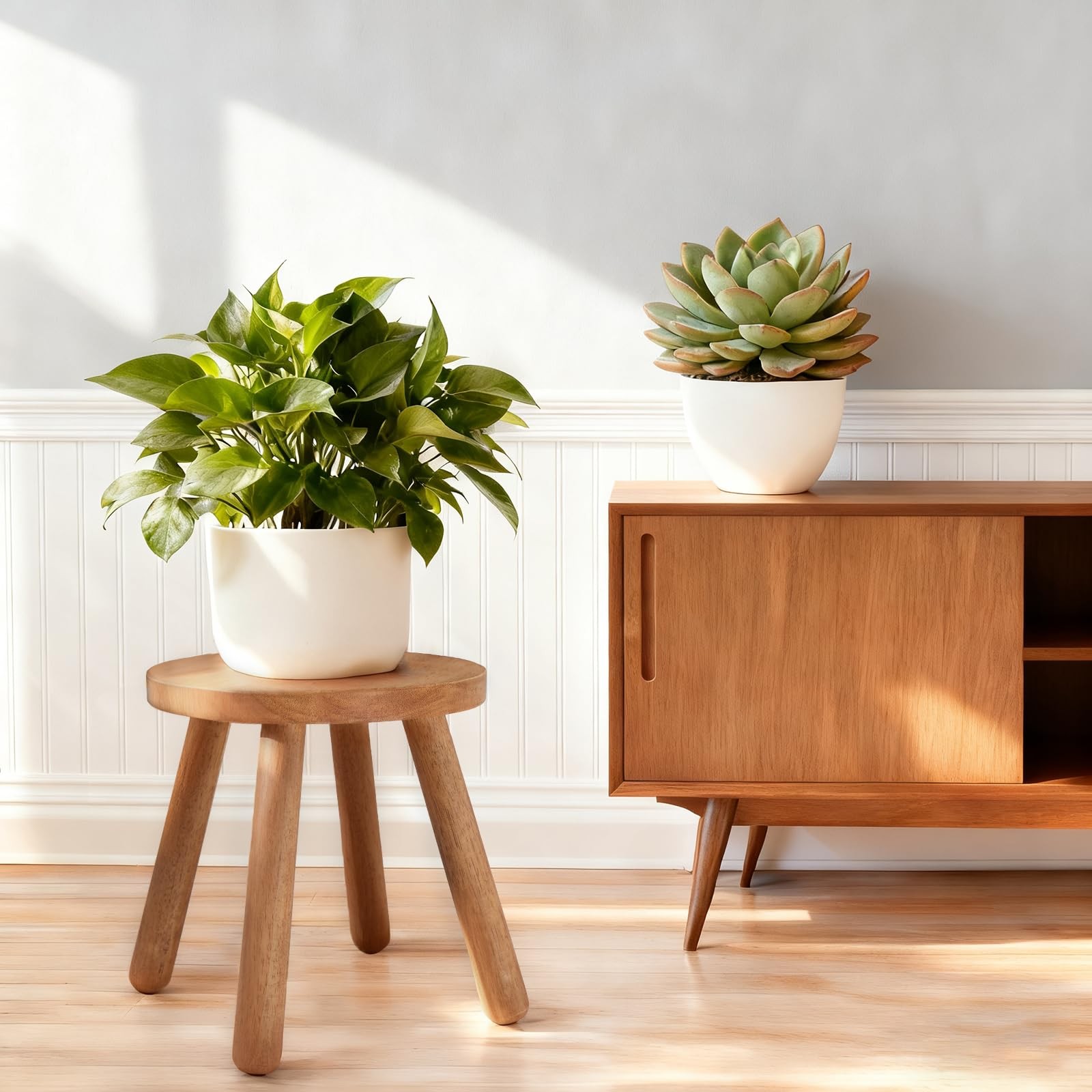 11.8 Inch H Round Solid Wooden Stool Plant Stand Decorative Portable