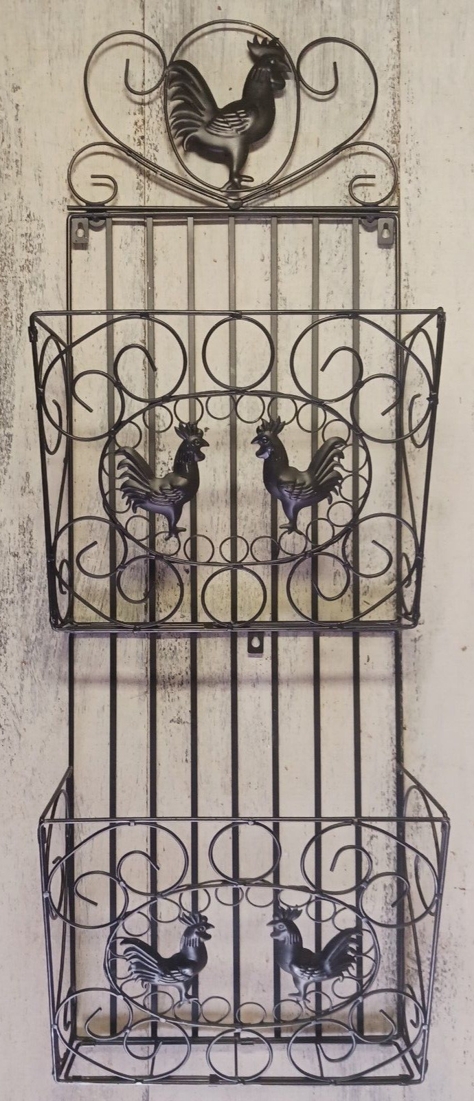Vintage Large Hanging Metal Wall Pockets 38″t x 12 1/4″w x6 1/4″d Rooster Design