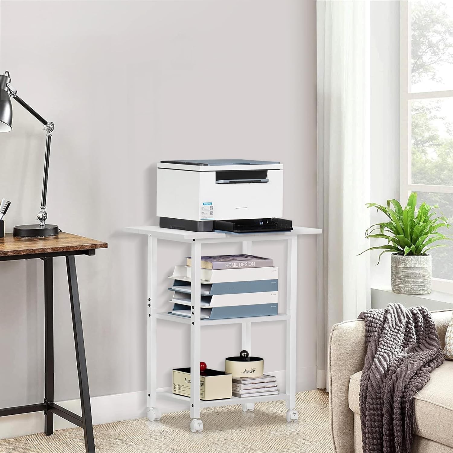 3-Tier Printer Stand, Industrial Mobile Printer Table with Storage Shelf and …