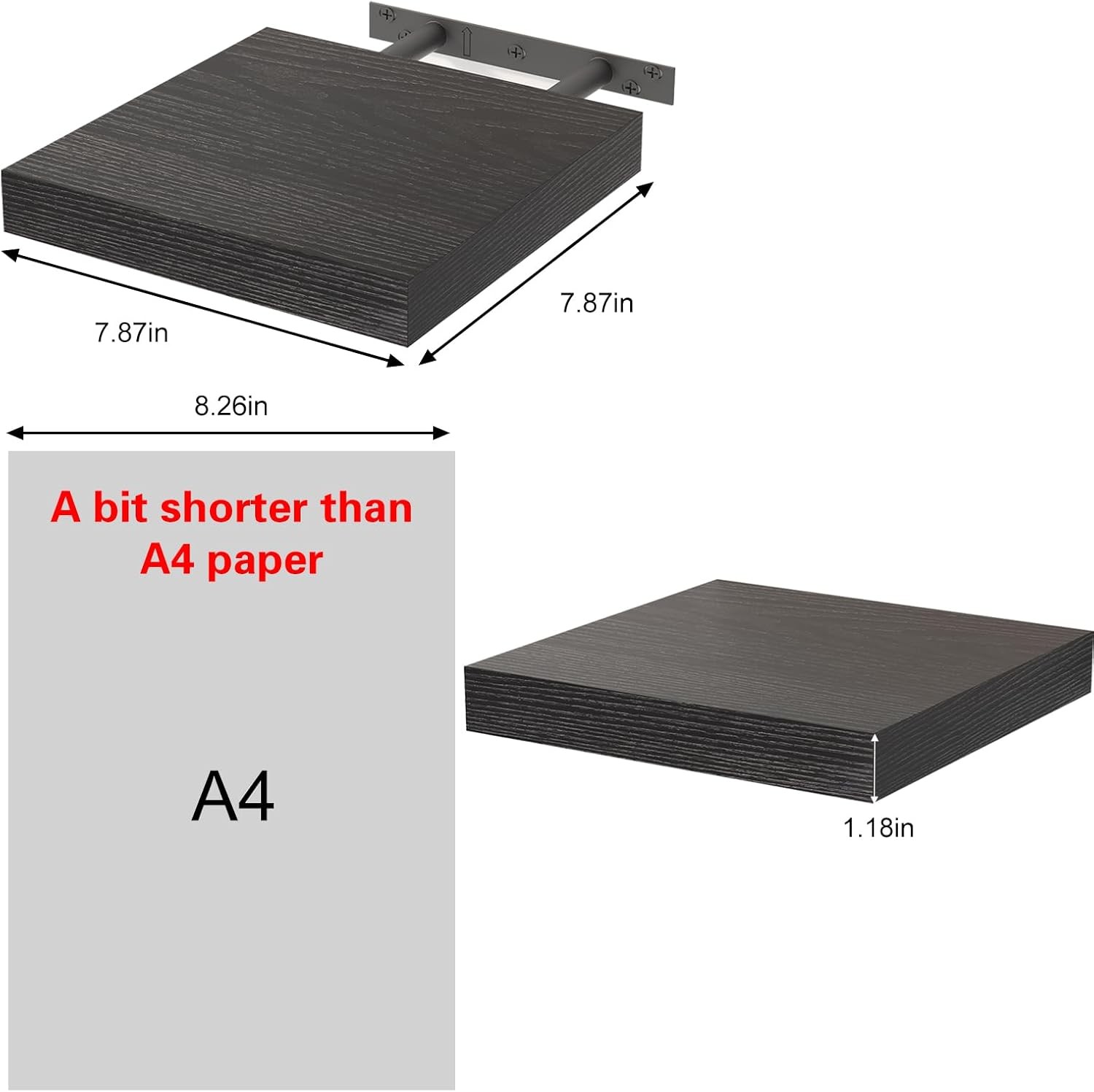Fixwal 8inch Floating Shelves for Wall, Small Black Wall 8in,
